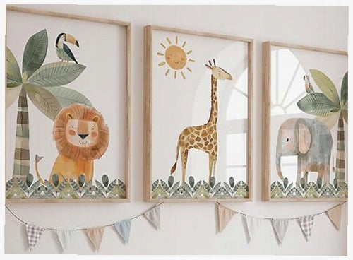 POSTERS ANIMALS SAFARI FOR CHILDREN SET OF 3 PCS WITHOUT FRAME DECORATION
