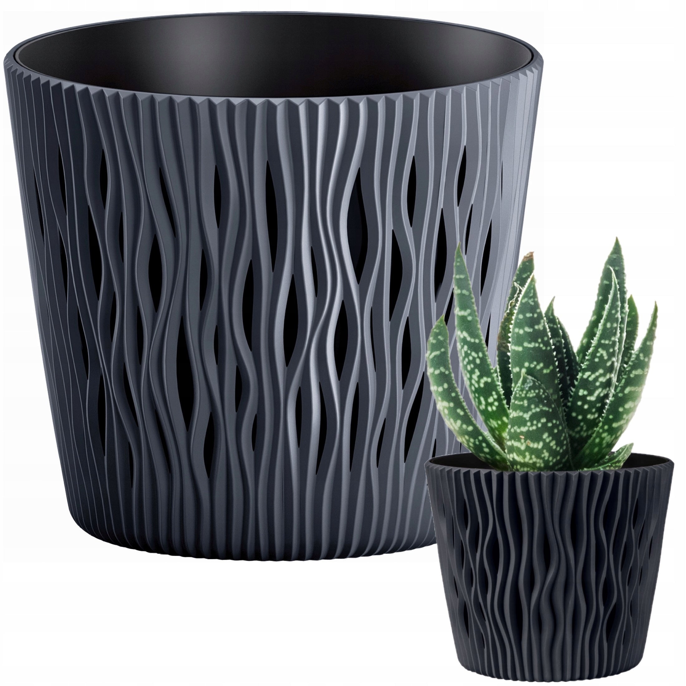 POT ANTHRACITE OPENWORK ROUND WITH DECORATIVE INSERT MODERN ANTHRACITE
