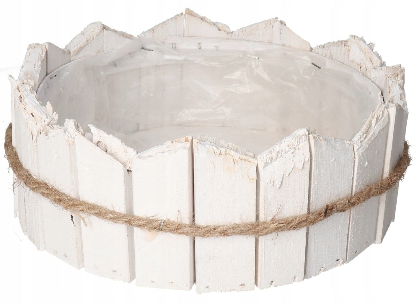 POT COVER WOODEN WHITE POTS REED Maximum width 25.5 cm