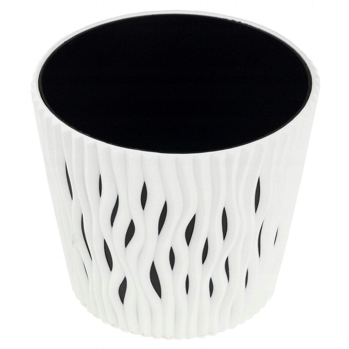 POT DECORATIVE COVER OPENWORK 16CM SANDY ROUND WHITE WITH INSERT Material synthetic material