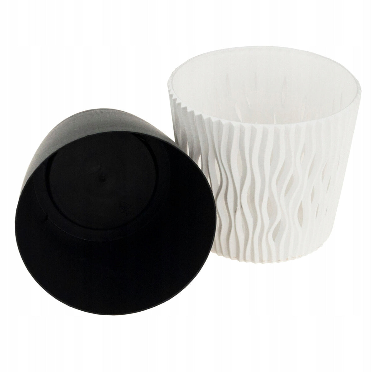 POT DECORATIVE COVER OPENWORK 16CM SANDY ROUND WHITE WITH INSERT Product height 13.8 cm
