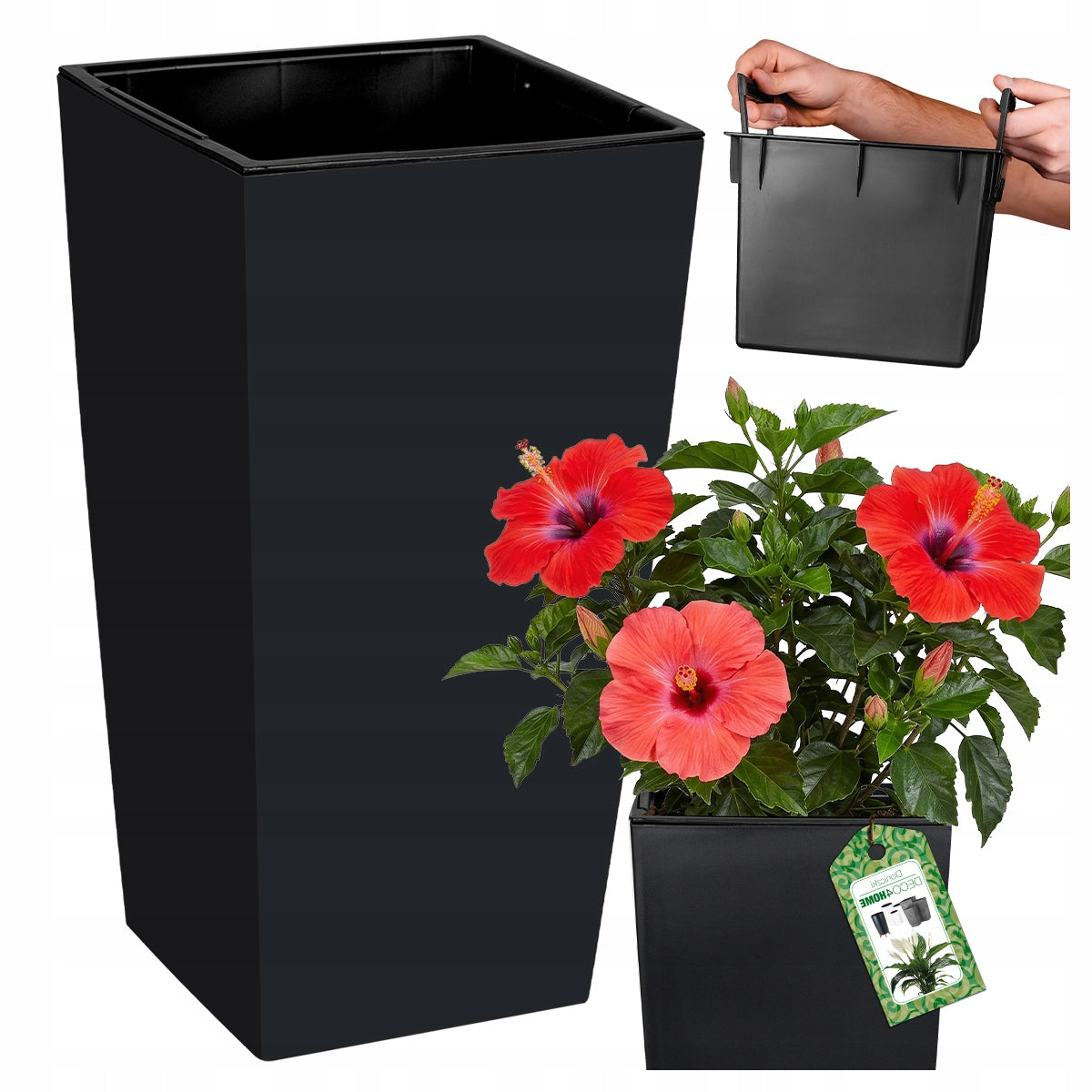 POT GARDEN PLANTER ANTHRACITE FLOWERBED BALCONY TERRACE HIGH 61CM INSERT