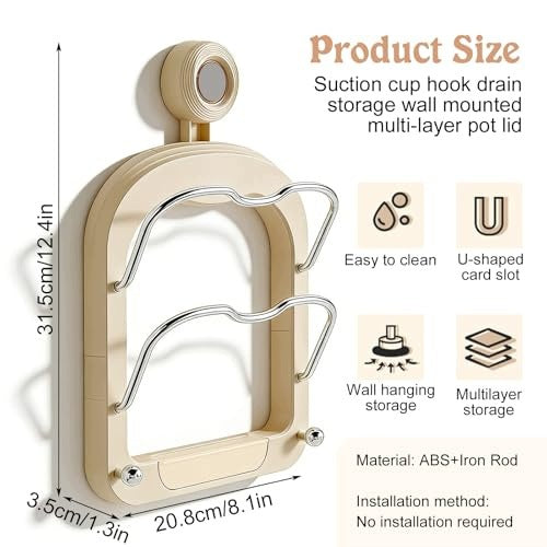 POT LID HOLDER WALL ORGANIZER U CREAM WITHOUT DRILLING Manufacturer code SWC5908151369272