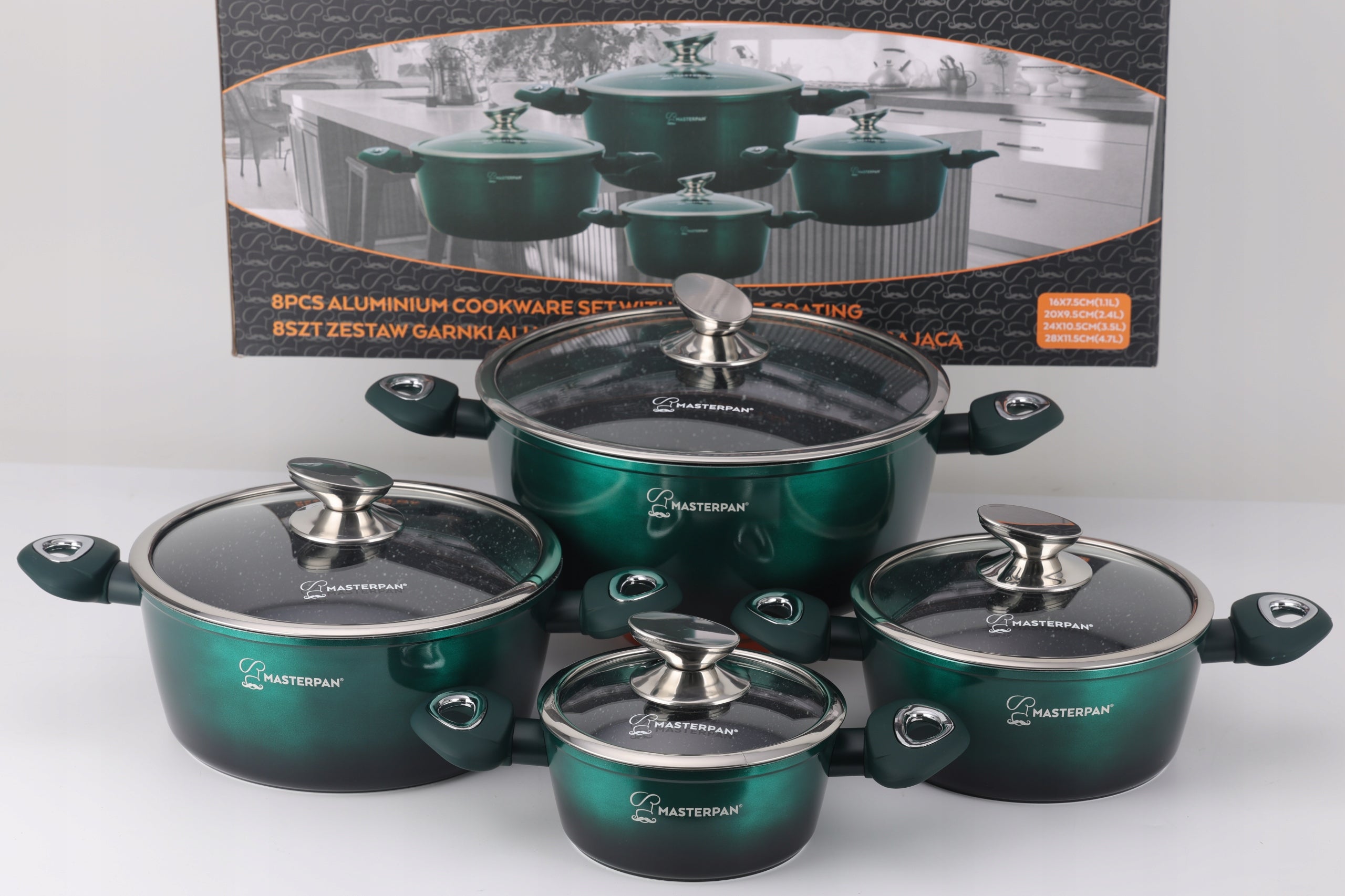 POTS ALUMINIUM SQUARE 8el. MARBLE 16 20 24 28cm MASTERPAN 2801 PROMOTION Number of items in the set 8