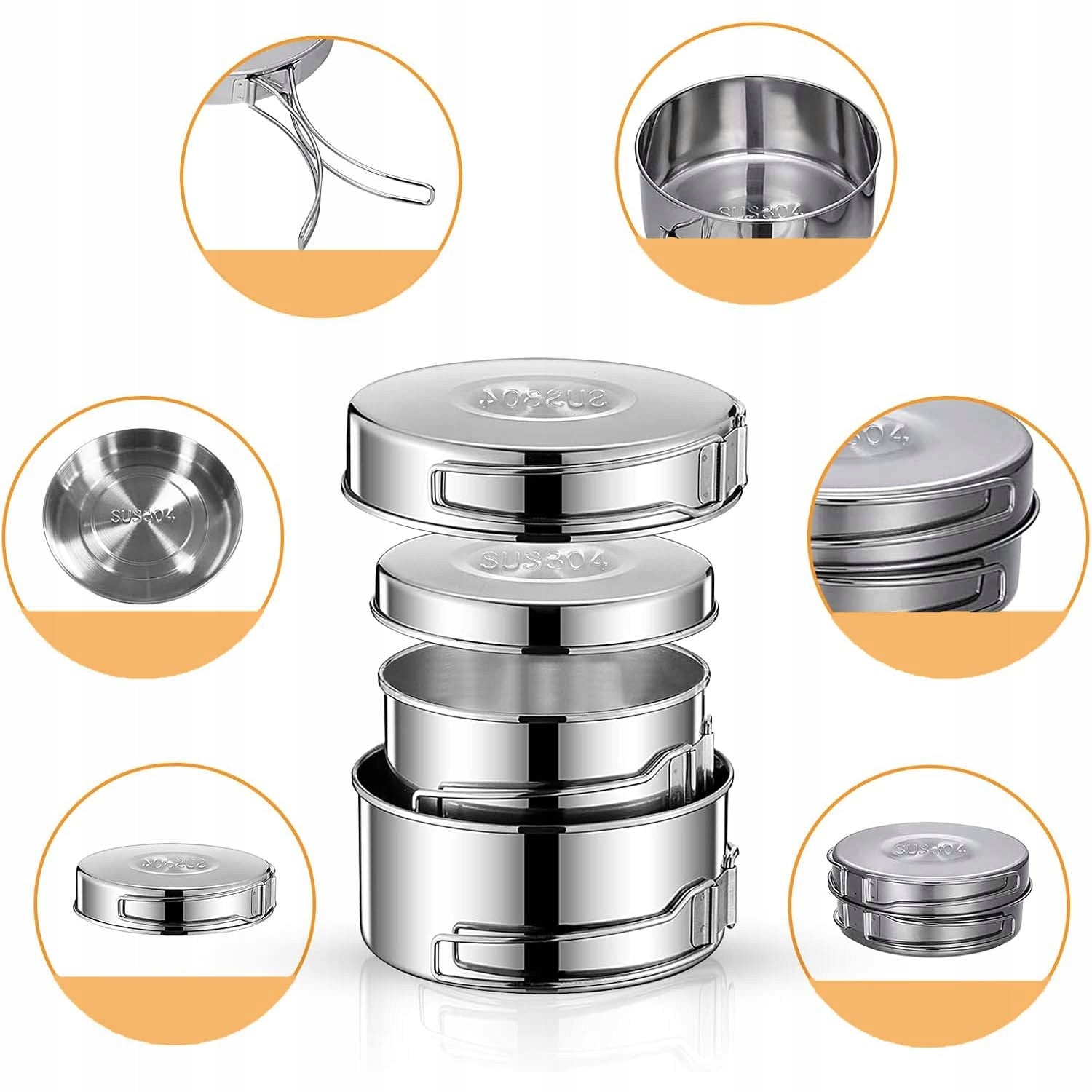 POTS SET CAMPING STAINLESS STEEL COOKER PORTABLE DISHES Manufacturer code Garnek kempingowy