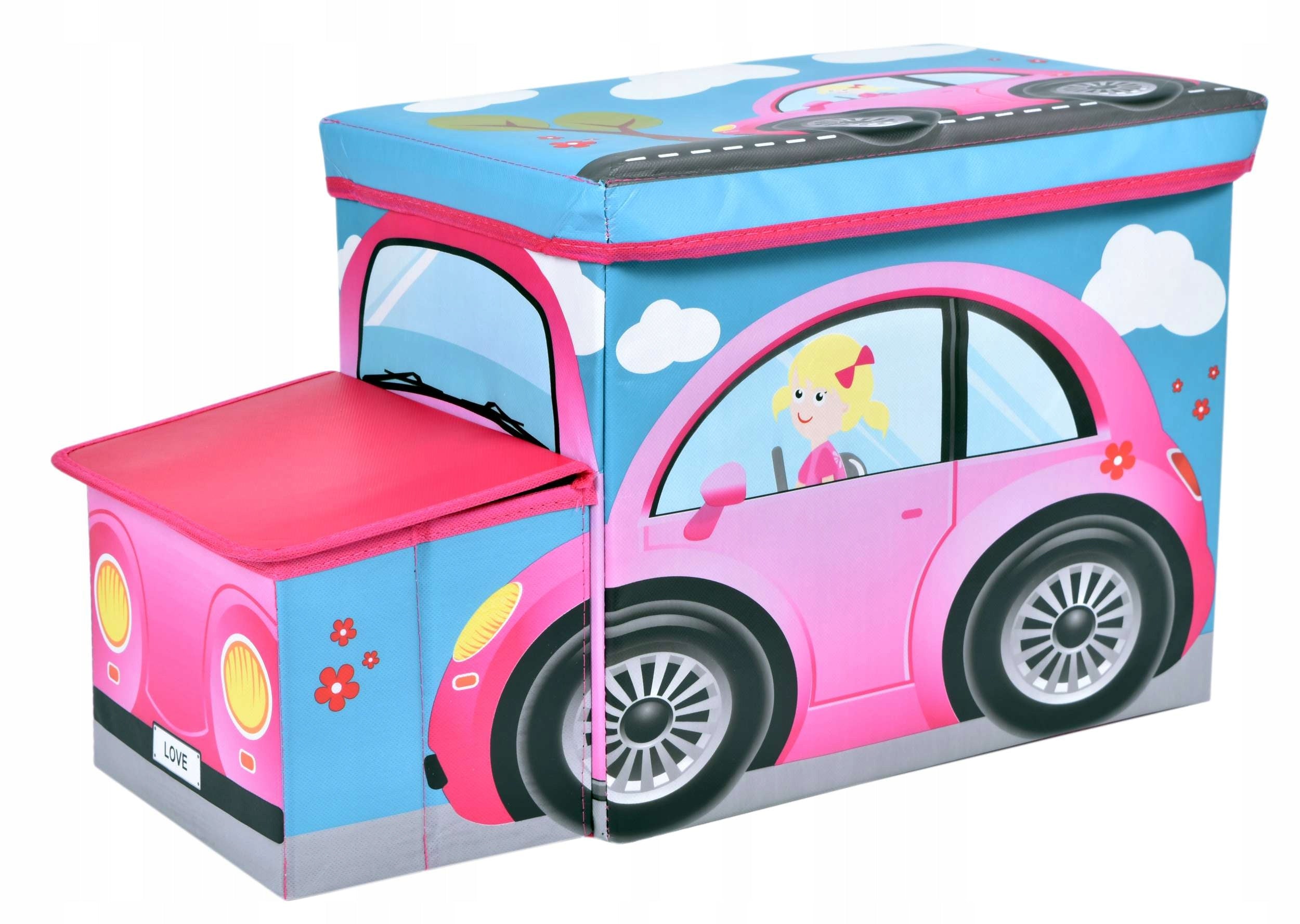POUF SEAT TOY CONTAINER BLOCKS CAR BASKET AUTO TRUNK CHEST Color multicolor