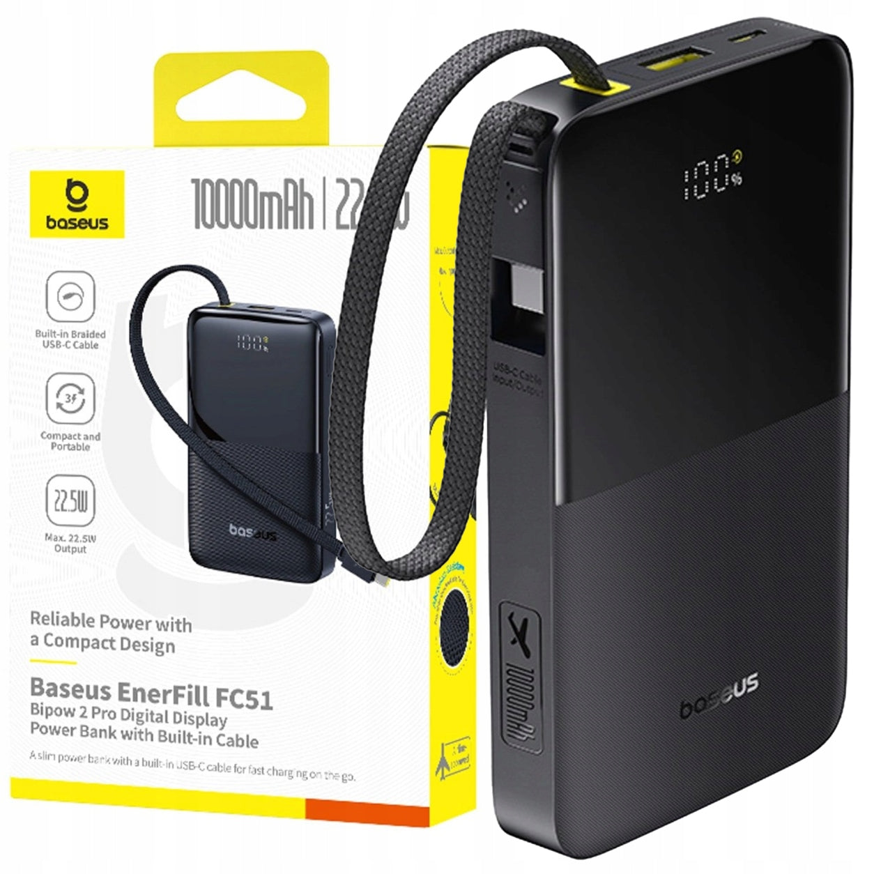POWER BANK BASEUS 10000 mAh 22.5W Bipow2 Pro FAST POWERBANK WITH USBC CABLE