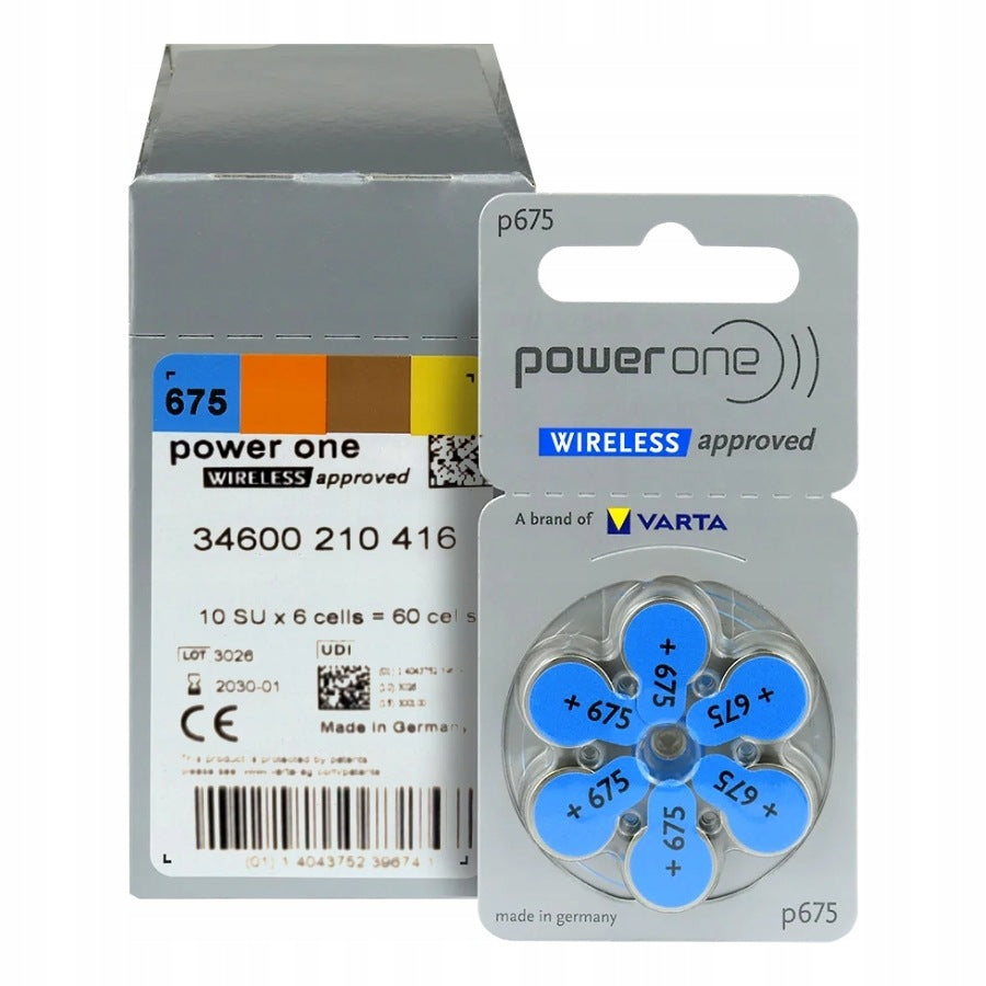POWER ONE WIRELESS Hearing Aid Batteries 675 / PR44 60pcs Hearing Aid