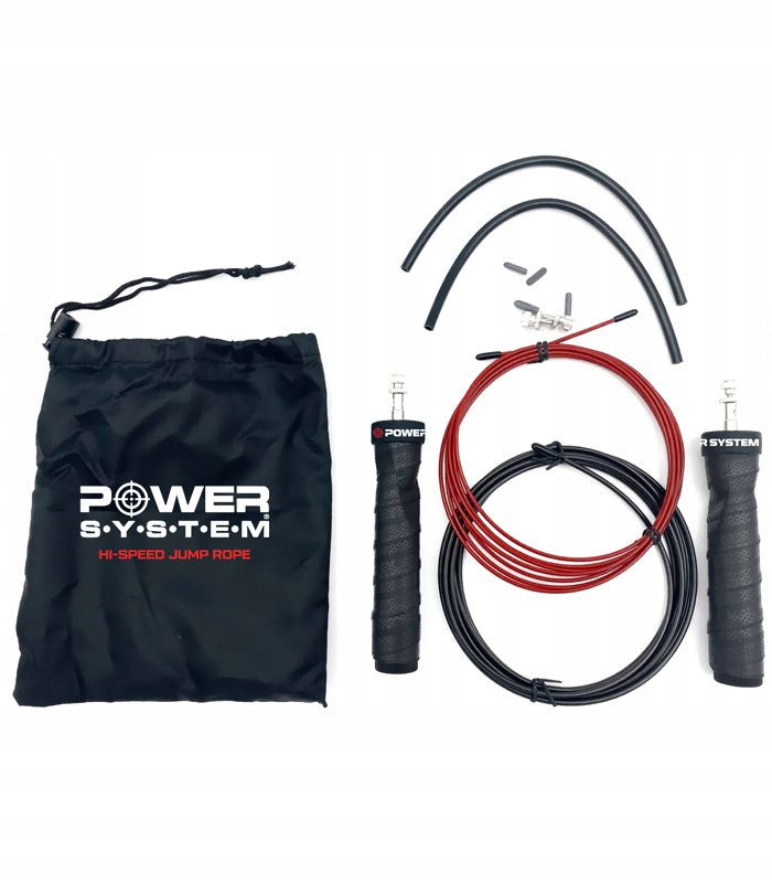 POWER-SYSTEM fitness skipping rope with bearings and two Hi Speed ropes Color black