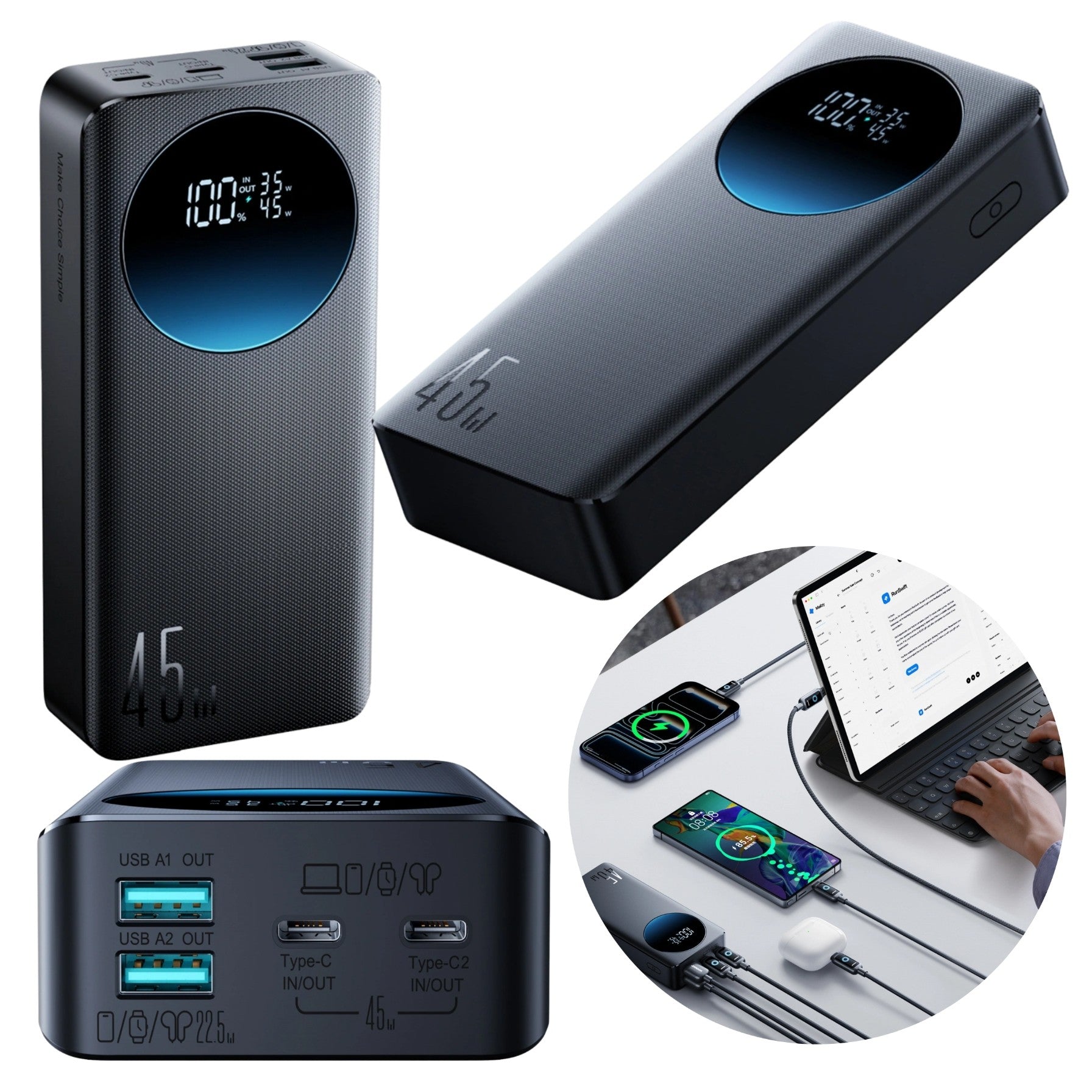 POWERBANK 20000 mAh FAST 45W 2x USB-C / USB + USB CABLE - USB-C 100W 1,2M