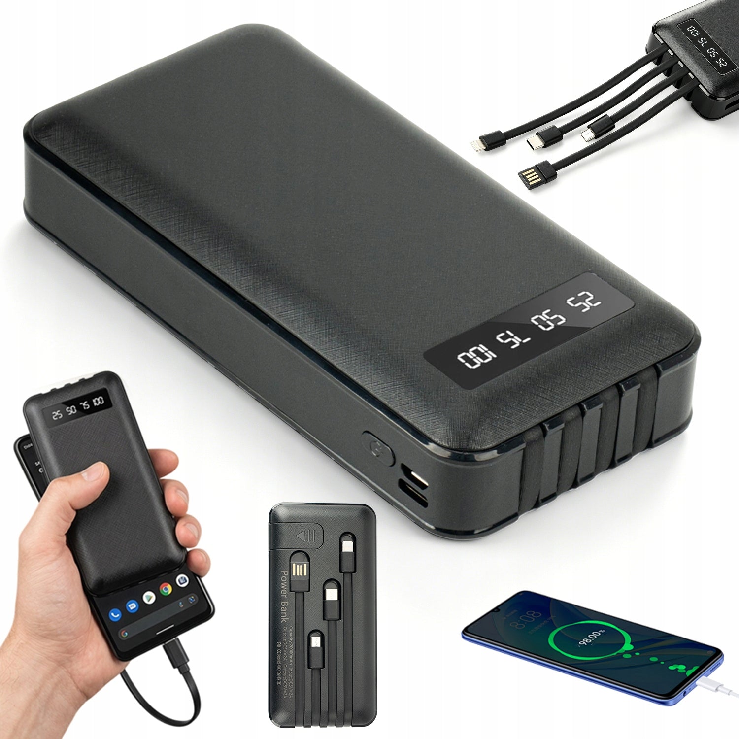 POWERBANK 20000MAH 22.5W BUILT-IN USB-C CABLES MICRO PORTABLE CHARGER