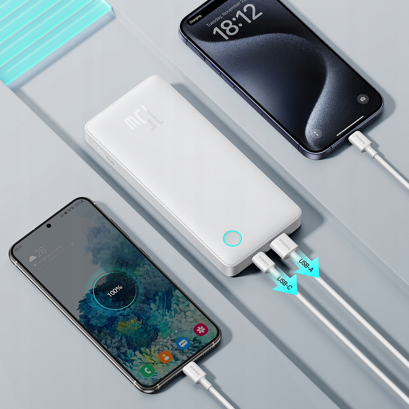 POWERBANK BASEUS 10000 mAh USB-C USB-A 15W SAFE + USB-A USB-C CABLE Packaging status original