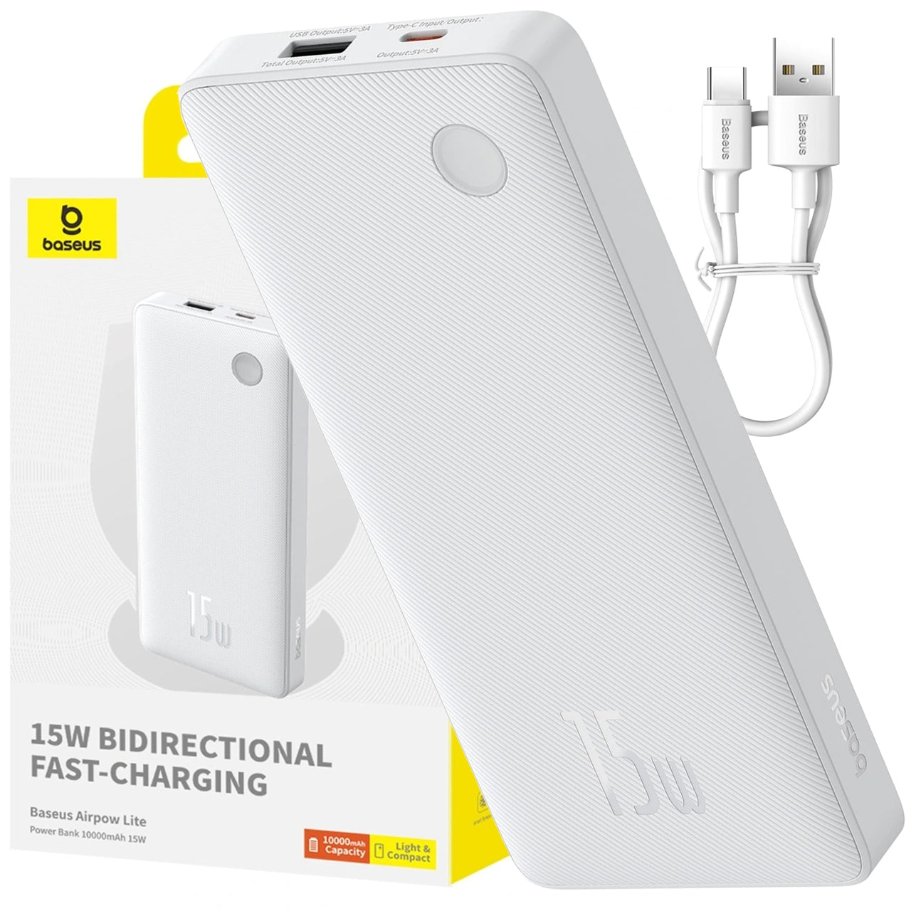 POWERBANK BASEUS 10000 mAh USB-C USB-A 15W SAFE + USB-A USB-C CABLE