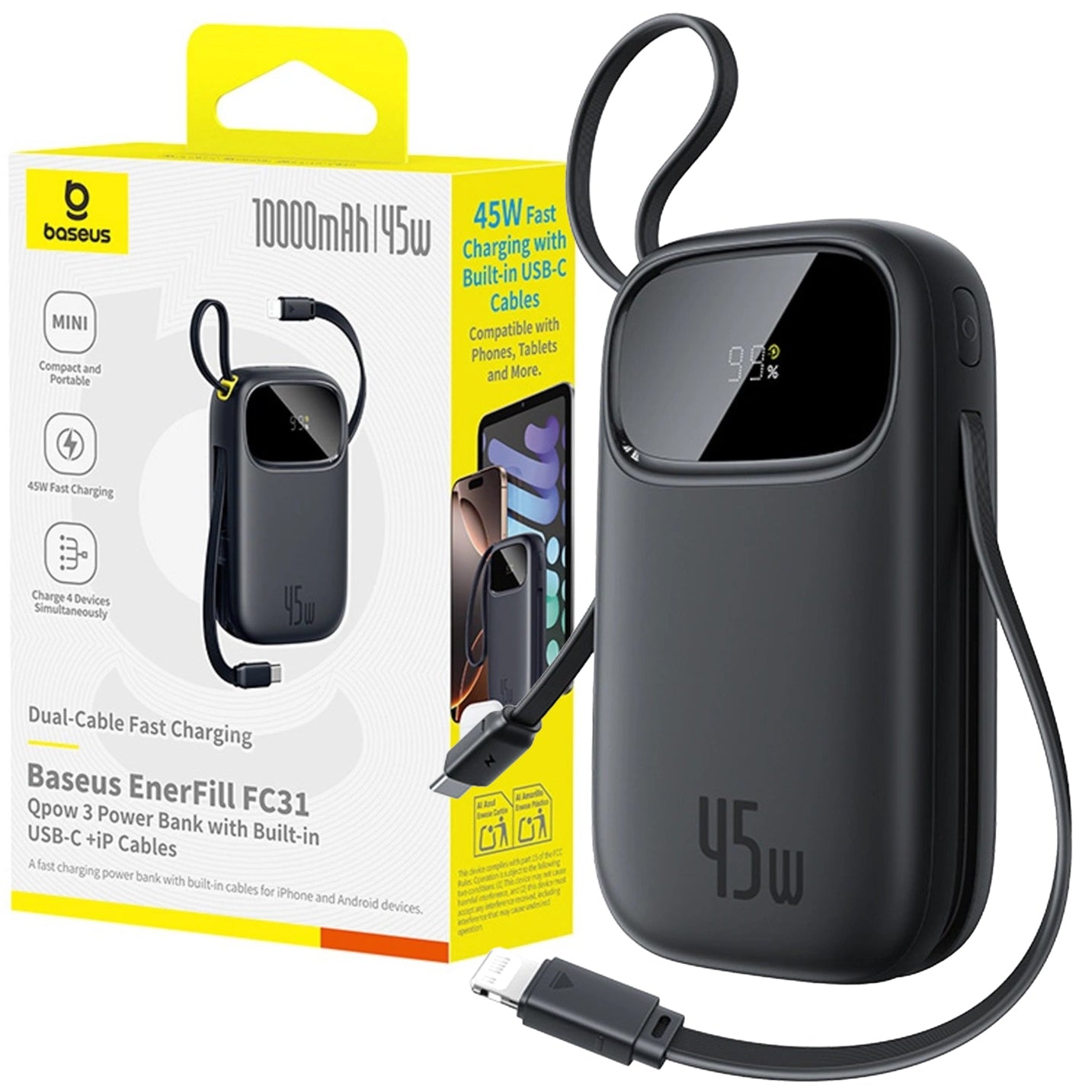 POWERBANK BASEUS 10000mAh FAST CHARGING 45W USB-C LIGHTNING CABLES