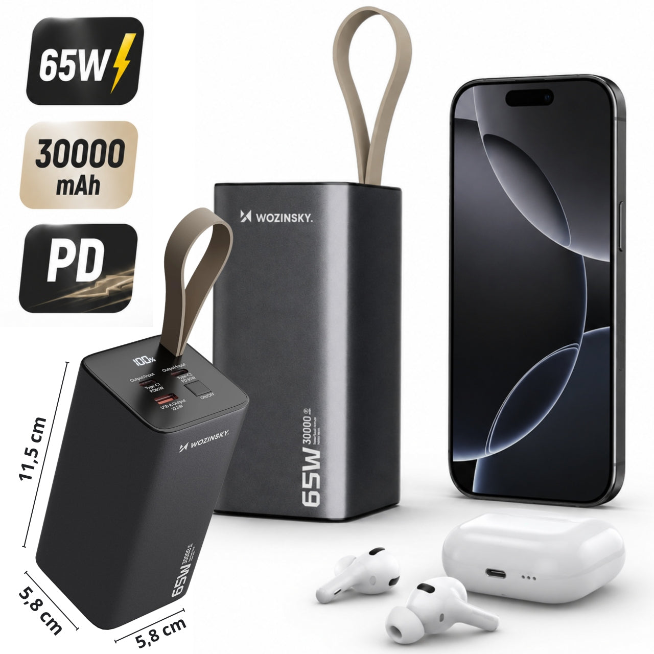 POWERBANK WOZINSKY 30000 mAh POWER BANK POWERFUL WITH DISPLAY 2xUSB-C 65W Packaging status original