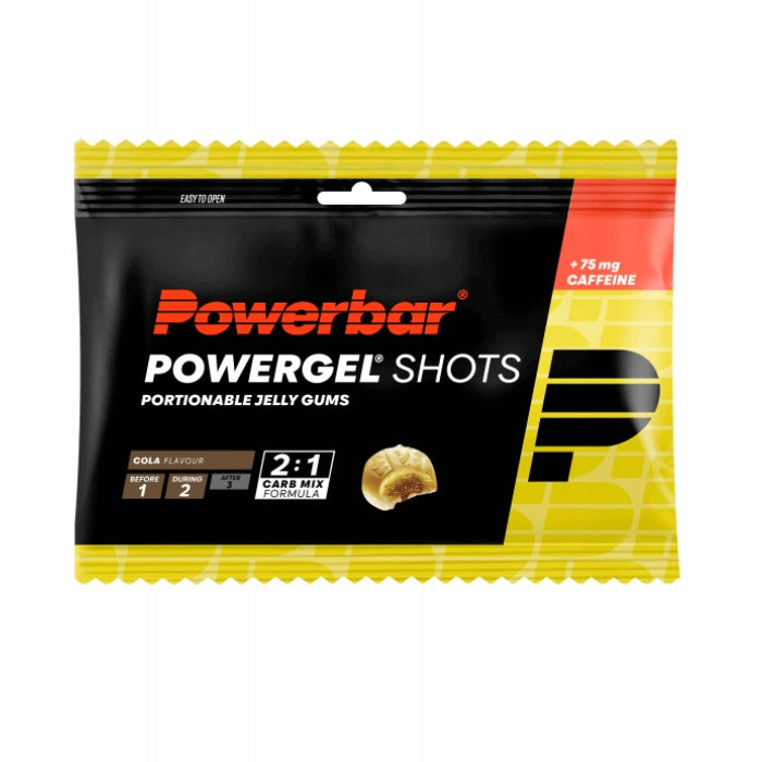 POWERBAR SHOTS 60g energy gummies with cola caffeine Expiration date not specified
