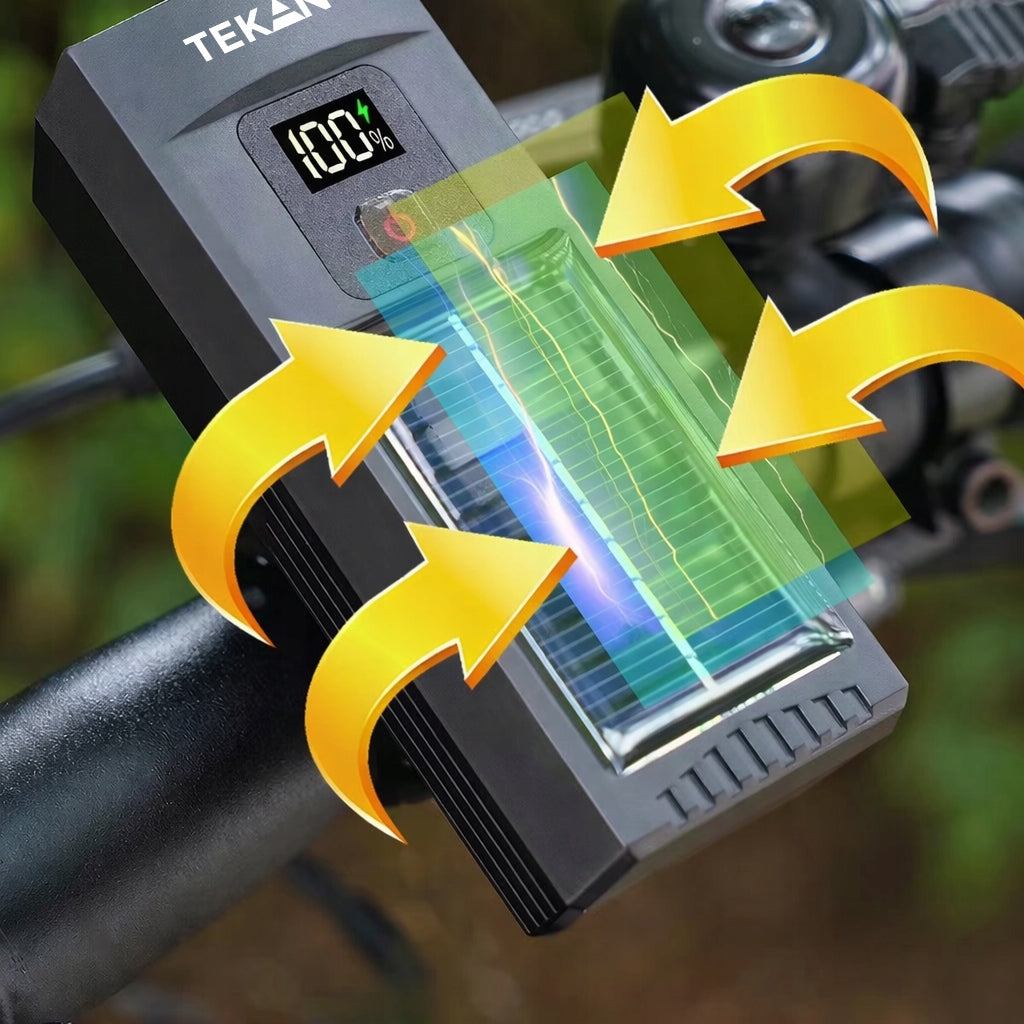 POWERFUL 2x LED FRONT SOLAR BIKE LIGHT FOR USB-C BATTERY 3 MODES Kind front-facing