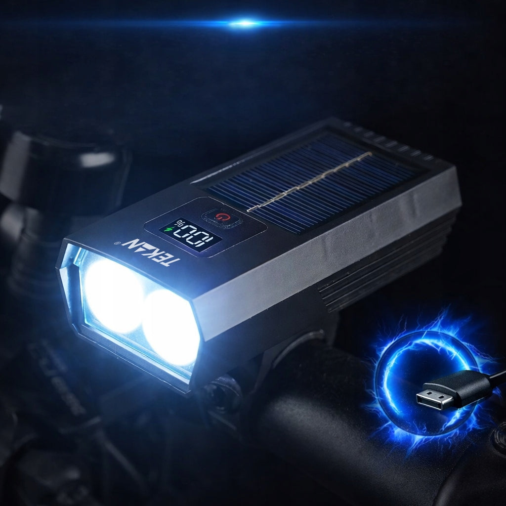 POWERFUL 2x LED FRONT SOLAR BIKE LIGHT FOR USB-C BATTERY 3 MODES Light source LED