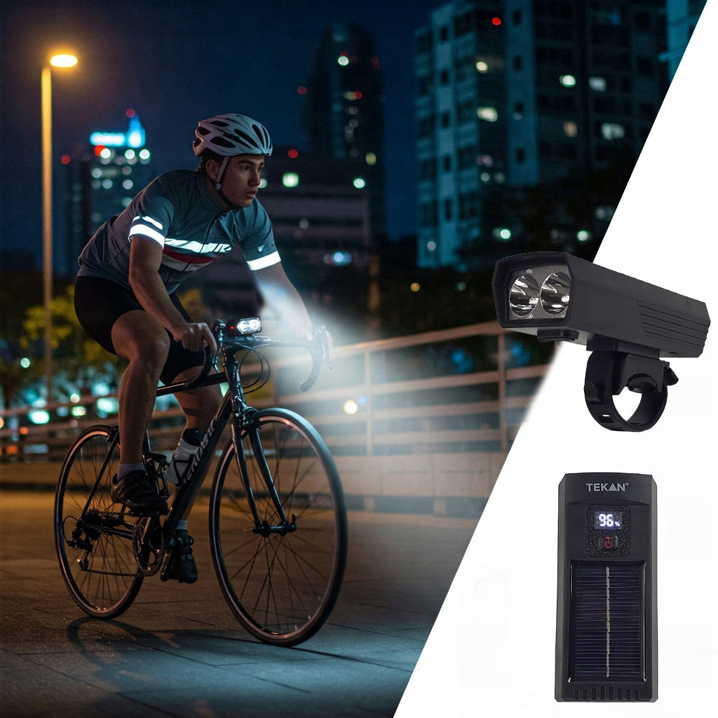 POWERFUL 2x LED FRONT SOLAR BIKE LIGHT FOR USB-C BATTERY 3 MODES Packaging status original