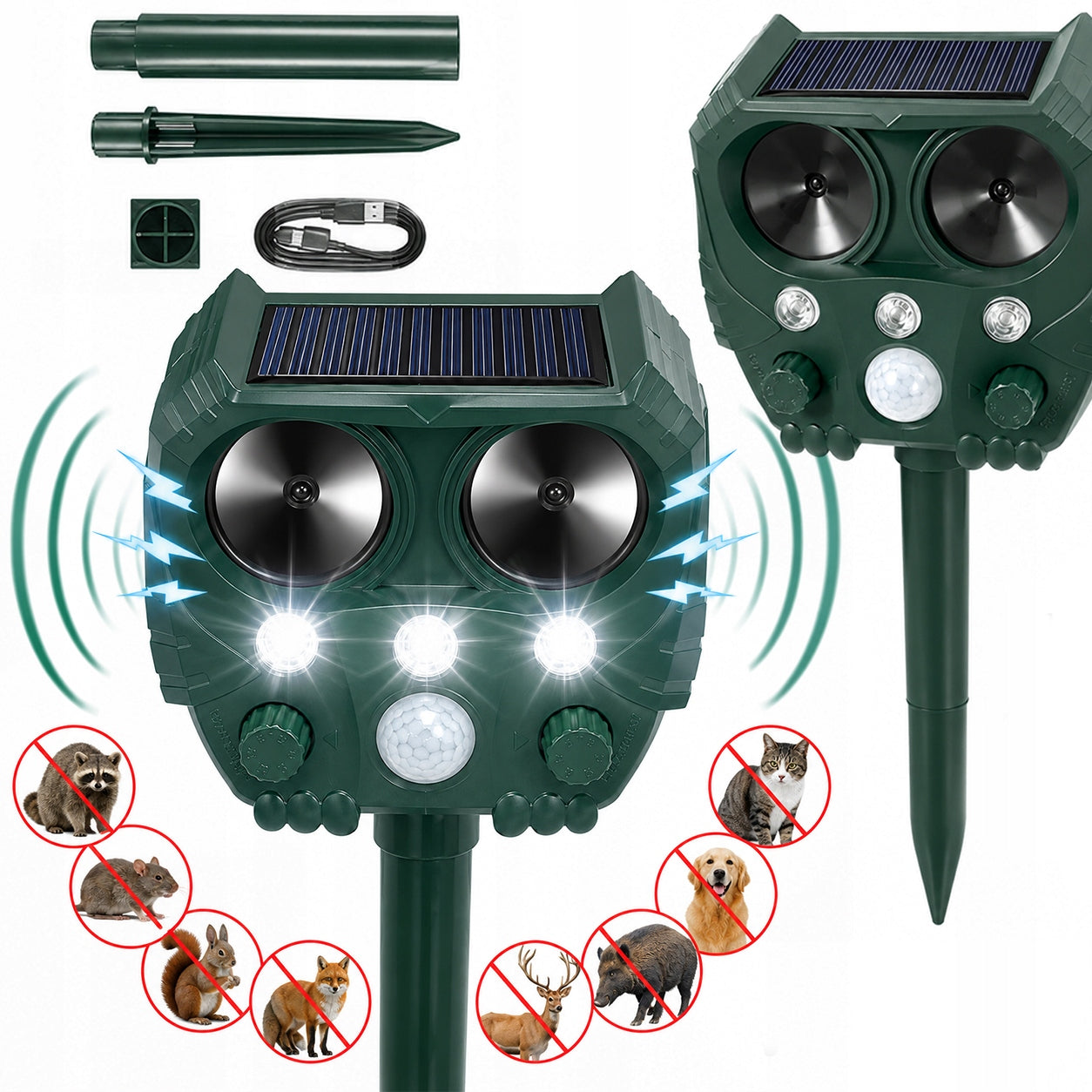 POWERFUL Animal Repellent SOLAR PIR Ultrasonic For Kuna Cats Dogs