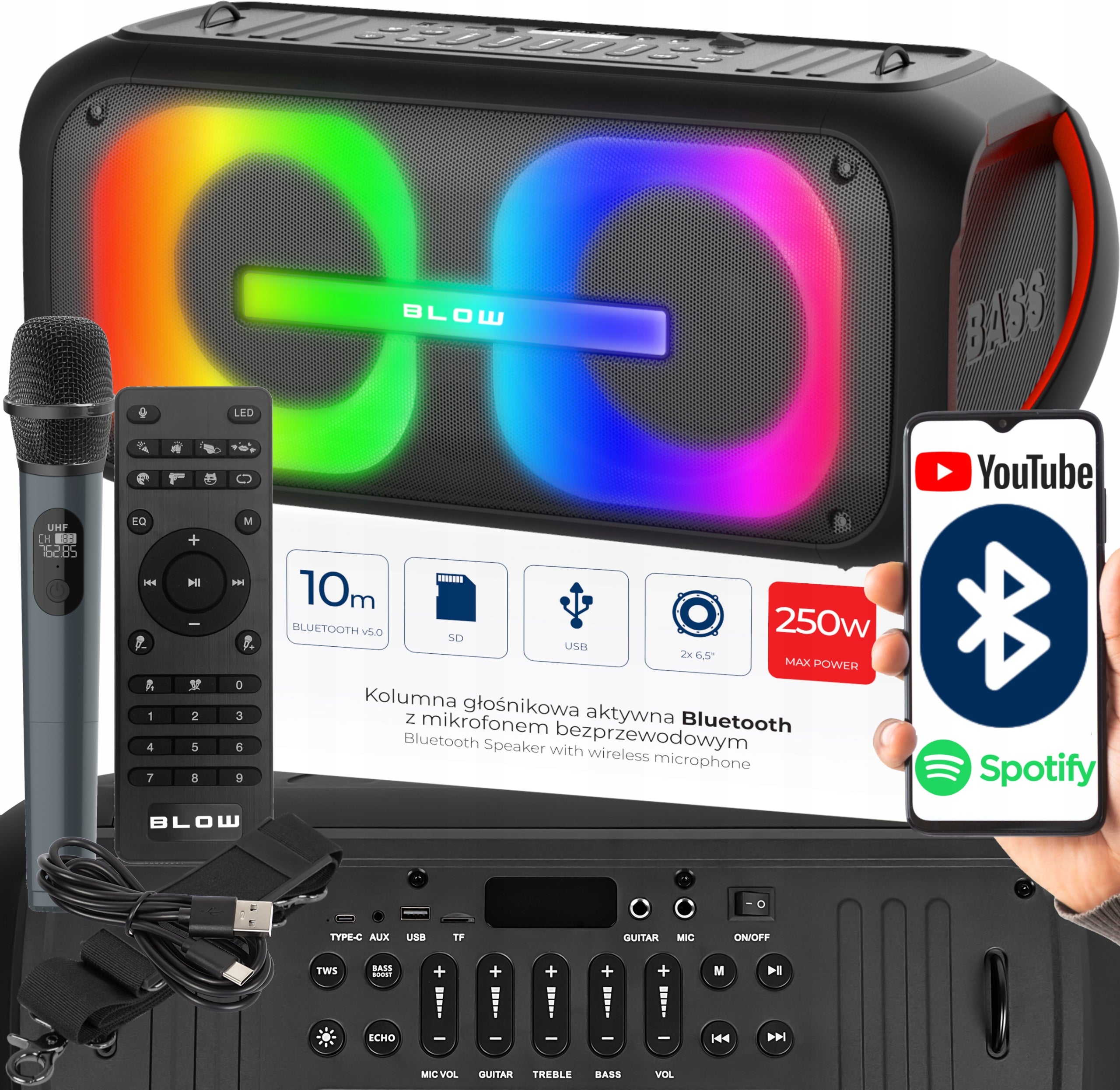 POWERFUL BLUETOOTH SPEAKER PORTABLE MOBILE MICROPHONE REMOTE CONTROL USB SD KARAOKE