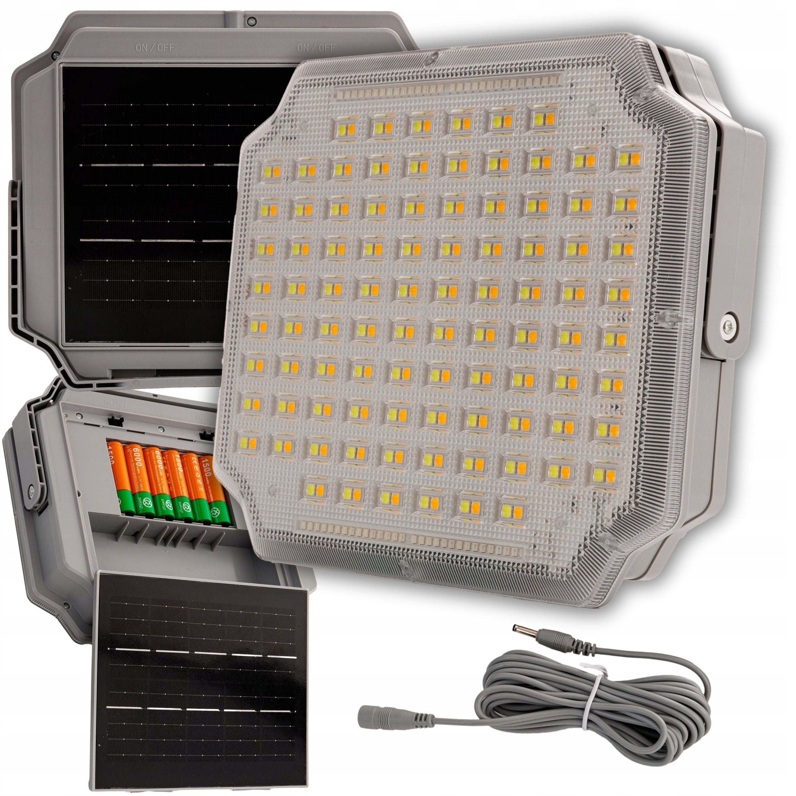 POWERFUL COB 60W WORKSHOP LED SOLAR LAMP + 6x RECHARGEABLE BATTERY