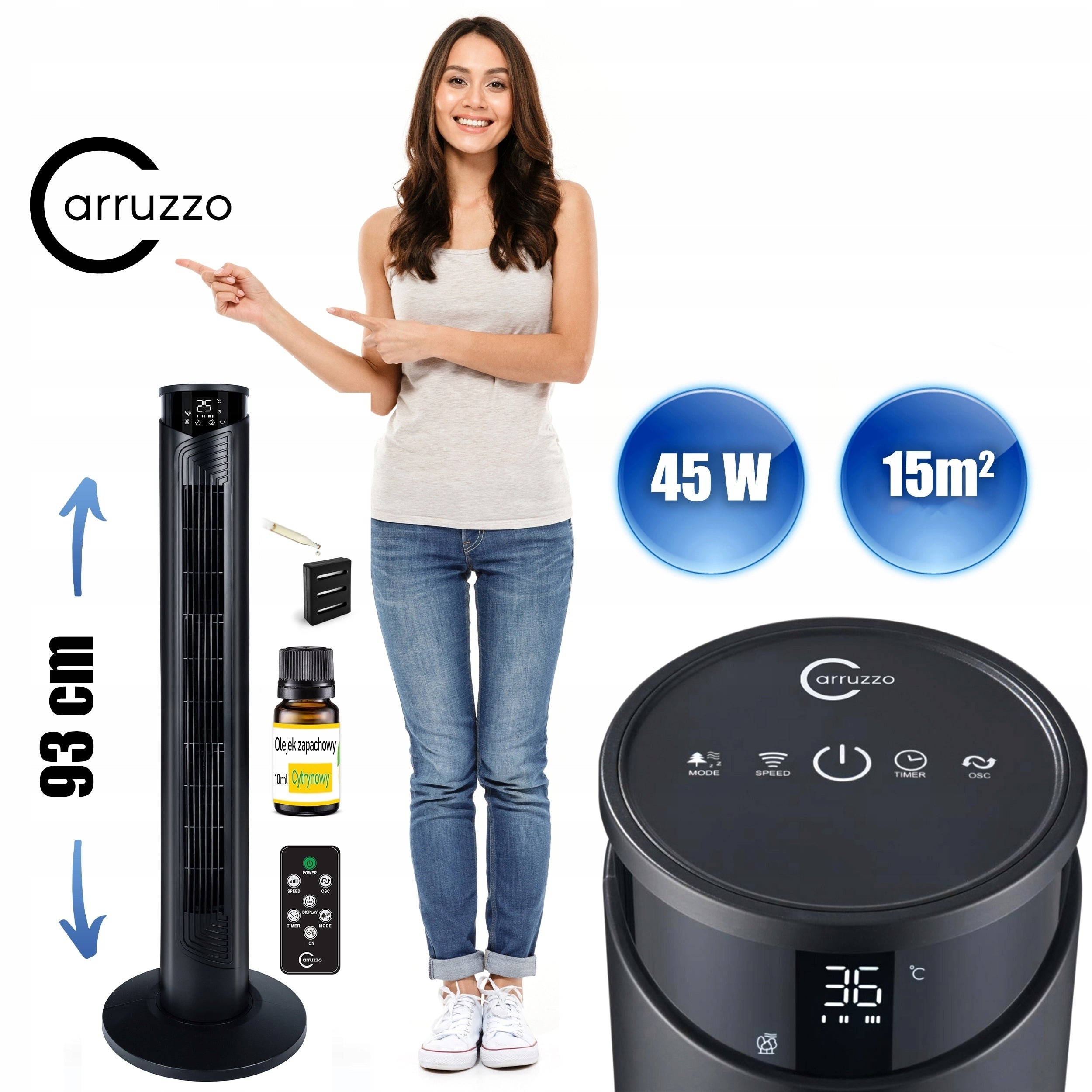POWERFUL COLUMN FAN FLOOR XL STANDING FAN TIMER REMOTE CONTROL OIL Manufacturer code WENTYLATOR KOLUMNOWY 45W Z AROMABOXEM +OLEJEK