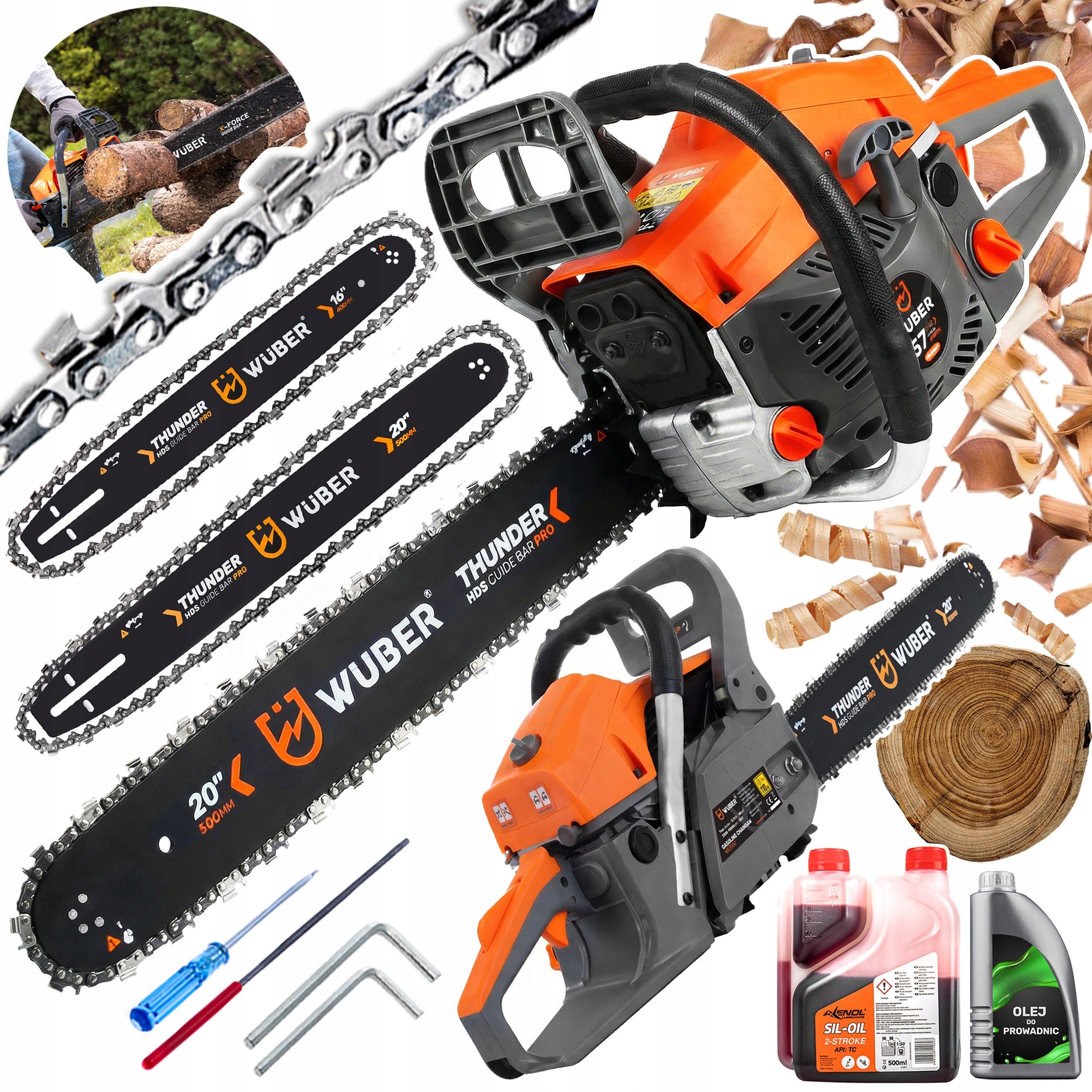 POWERFUL COMBUSTION SAW CHAINSAW 5,7KM 2xOIL 2xCHAIN 2xCHAIN