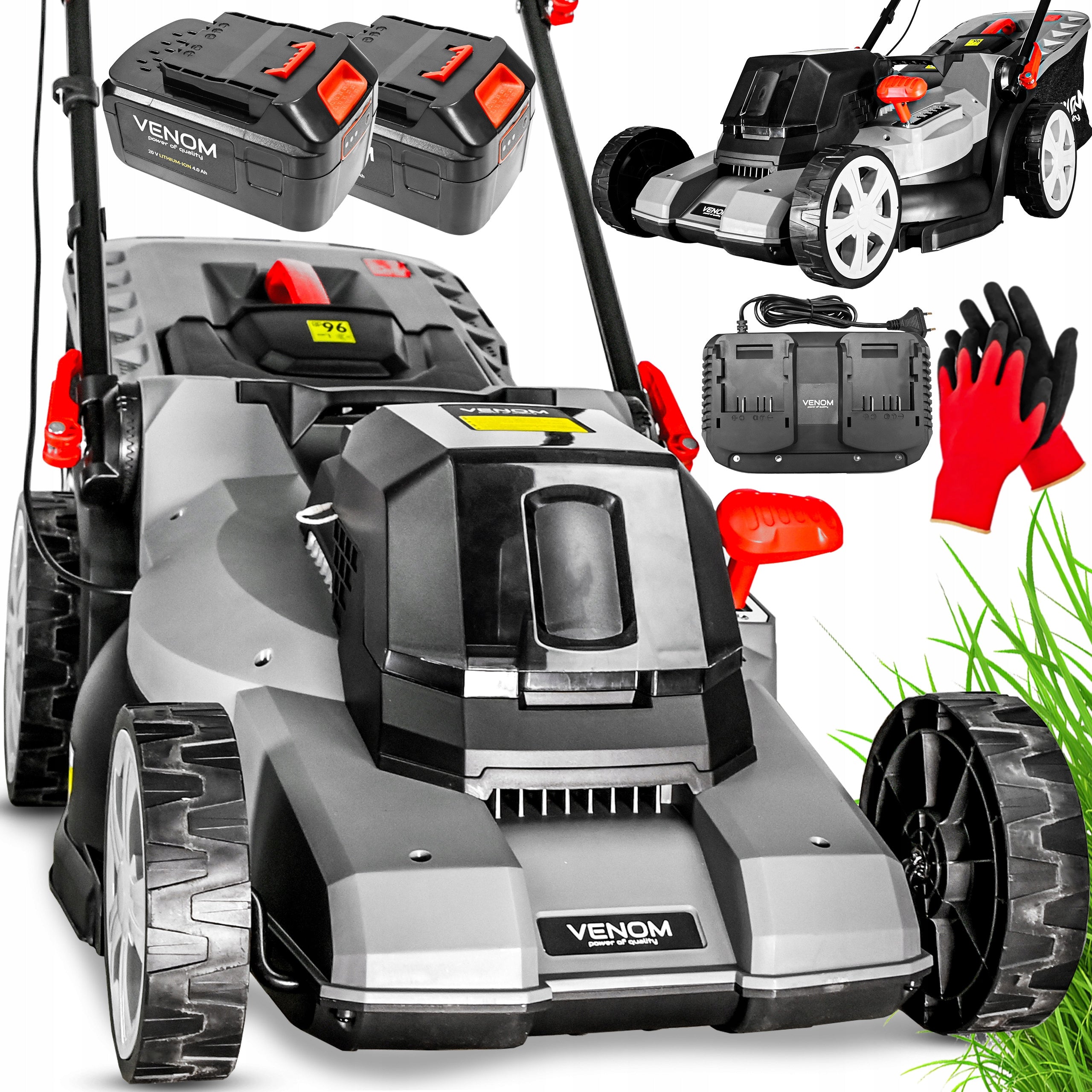POWERFUL CORDLESS MOWER 44CM CHARGER SET 2x AKU INDUCTION MOTOR