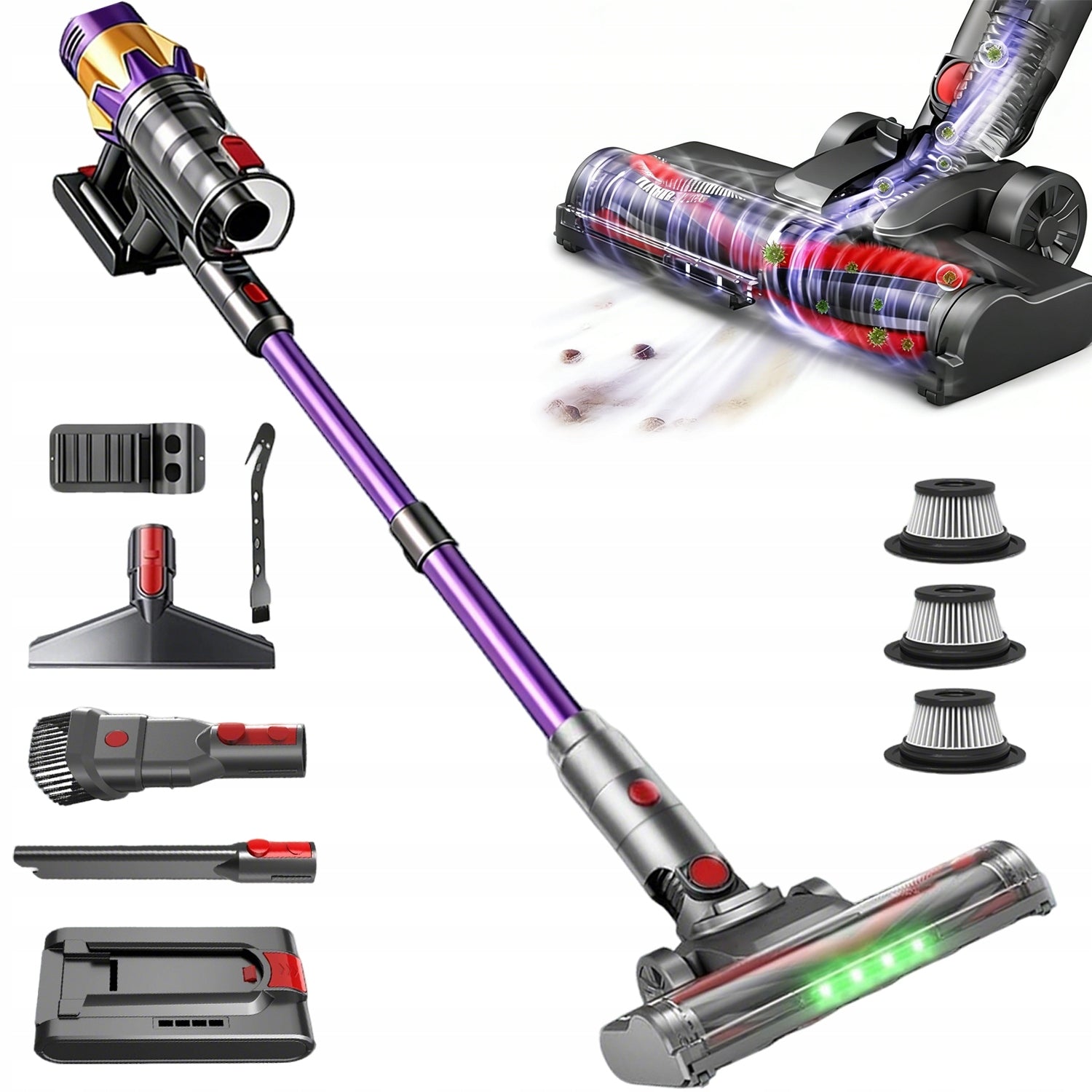 POWERFUL CORDLESS VERTICAL HOUSE LED VACUUM CLEANER 550W 45KPA