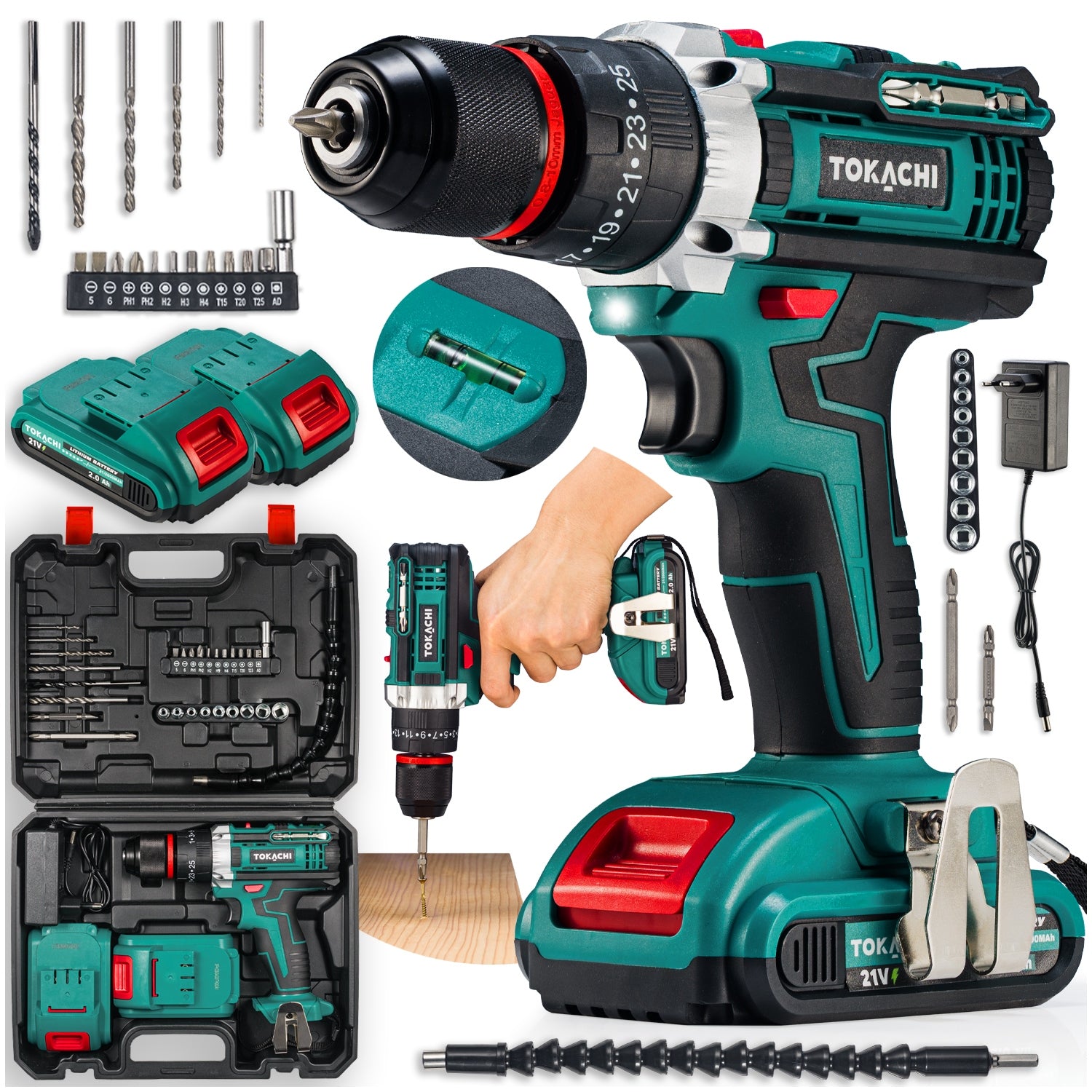 POWERFUL DRILL CORDLESS IMPACT DRIVER 2xAKU DRILL 21V SUITCASE