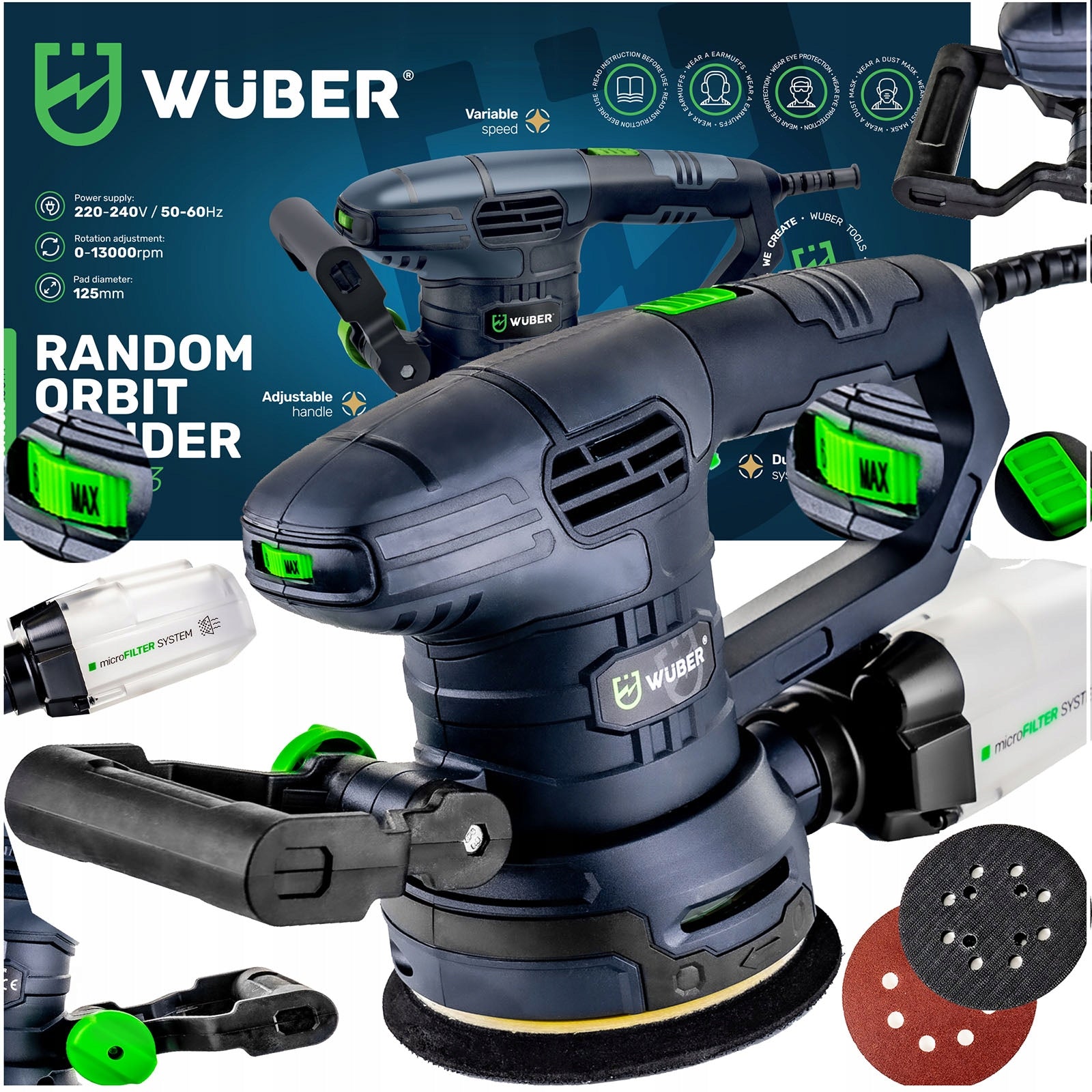 POWERFUL ECCENTRIC GRINDER WITH ADJUSTABLE 1100W DUST REMOVAL 125 MM