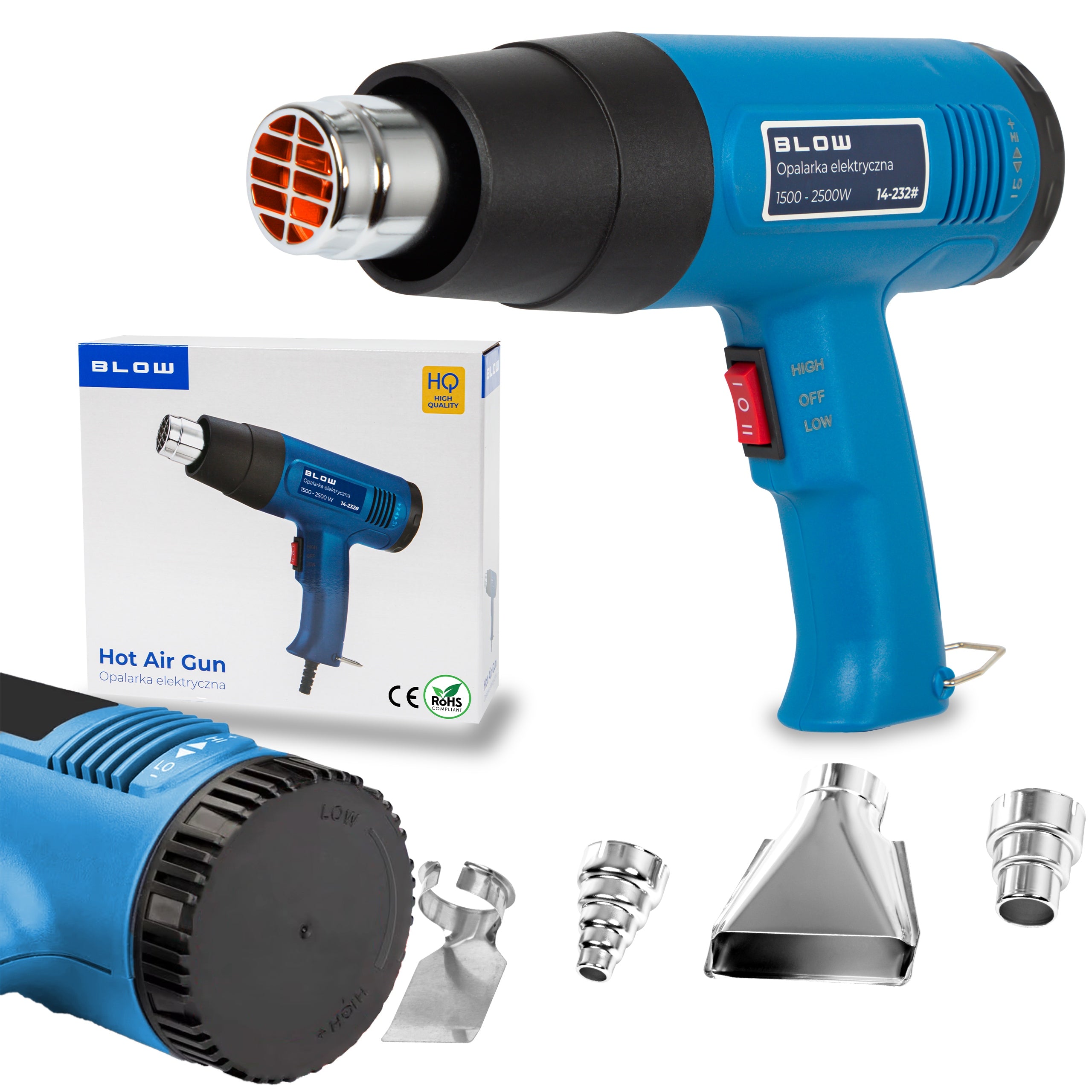 POWERFUL ELECTRIC HEAT GUN 2 GEARS 100-650°C 2500W ADJUSTABLE 230V + 4 NOZZLES