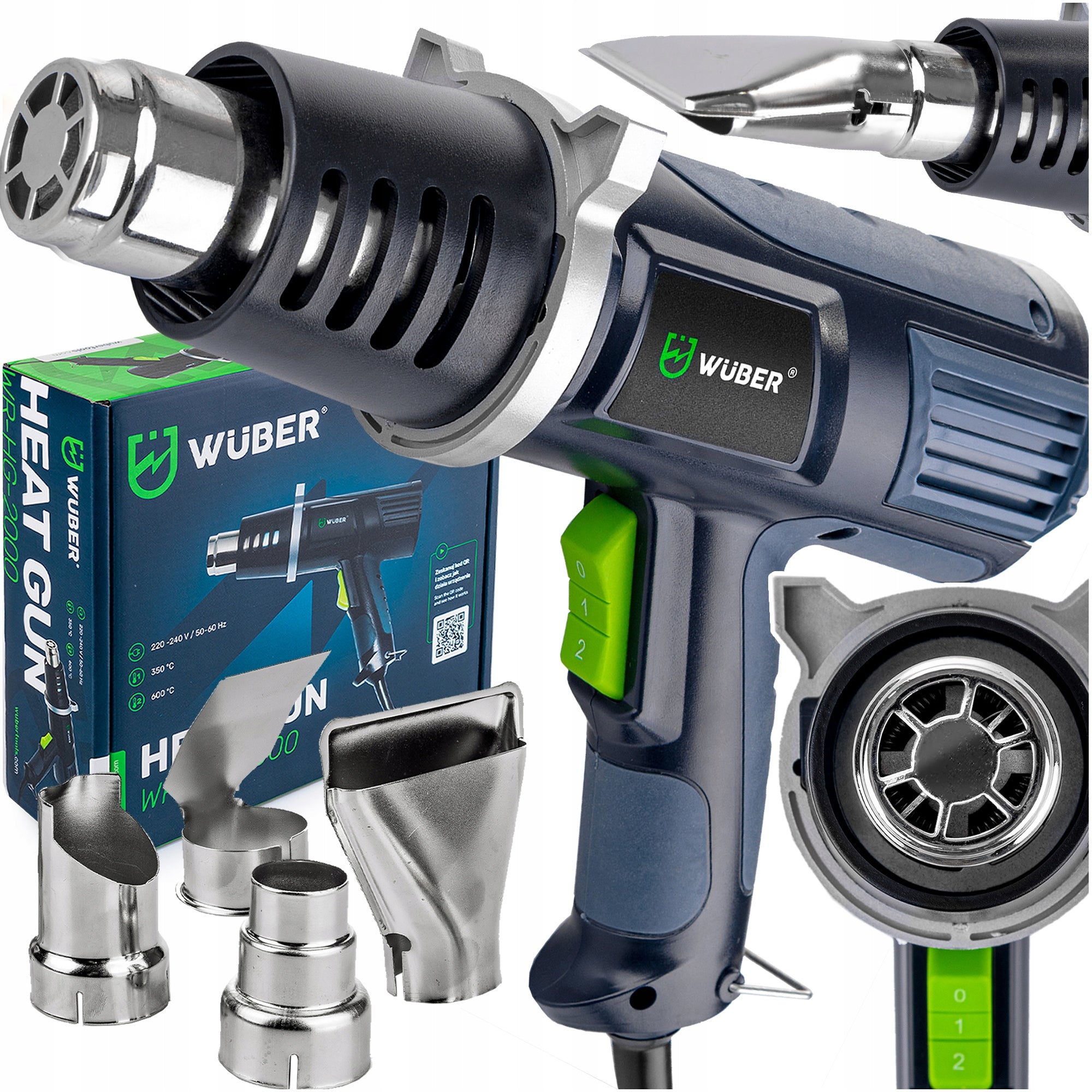 POWERFUL ELECTRIC HEAT GUN WITH ADJUSTABLE 2 GEARS MAX 600°C + 4 NOZZLES