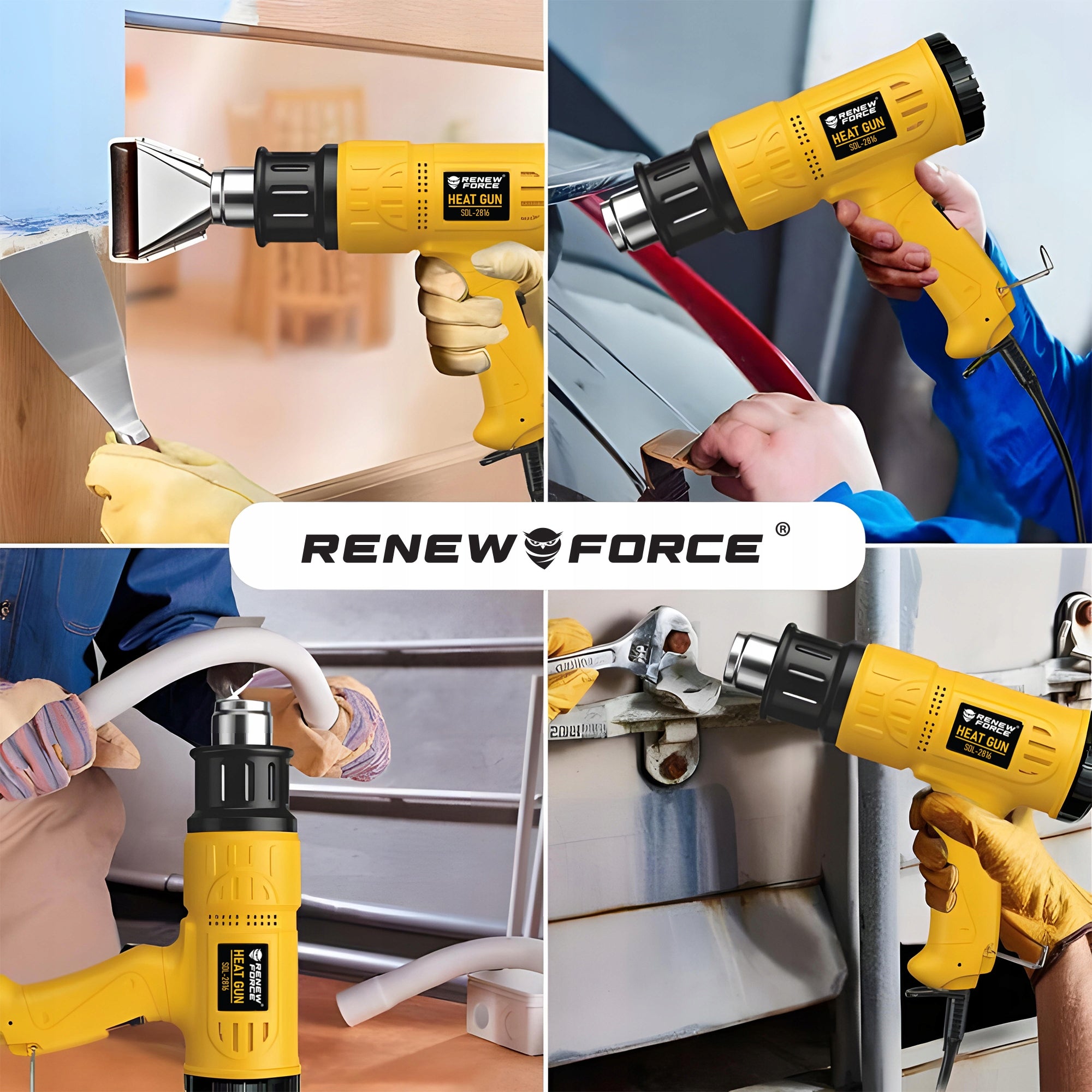 POWERFUL ELECTRIC HEAT GUN WITH ADJUSTABLE LCD 2 GEARS 50 - 650 °C + 4 NOZZLES Brand Renew Force