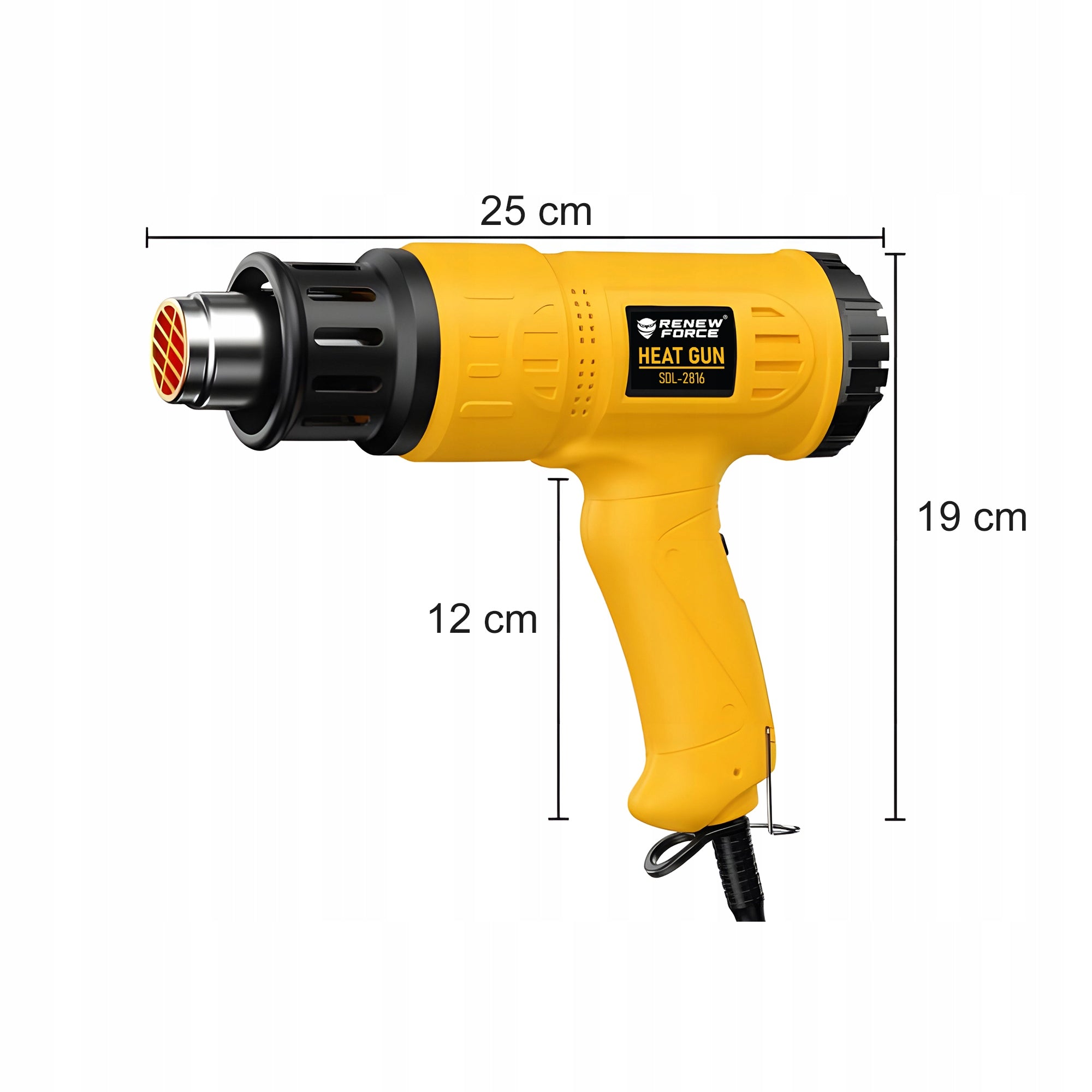 POWERFUL ELECTRIC HEAT GUN WITH ADJUSTABLE LCD 2 GEARS 50 - 650 °C + 4 NOZZLES Maximum temperature 650°C