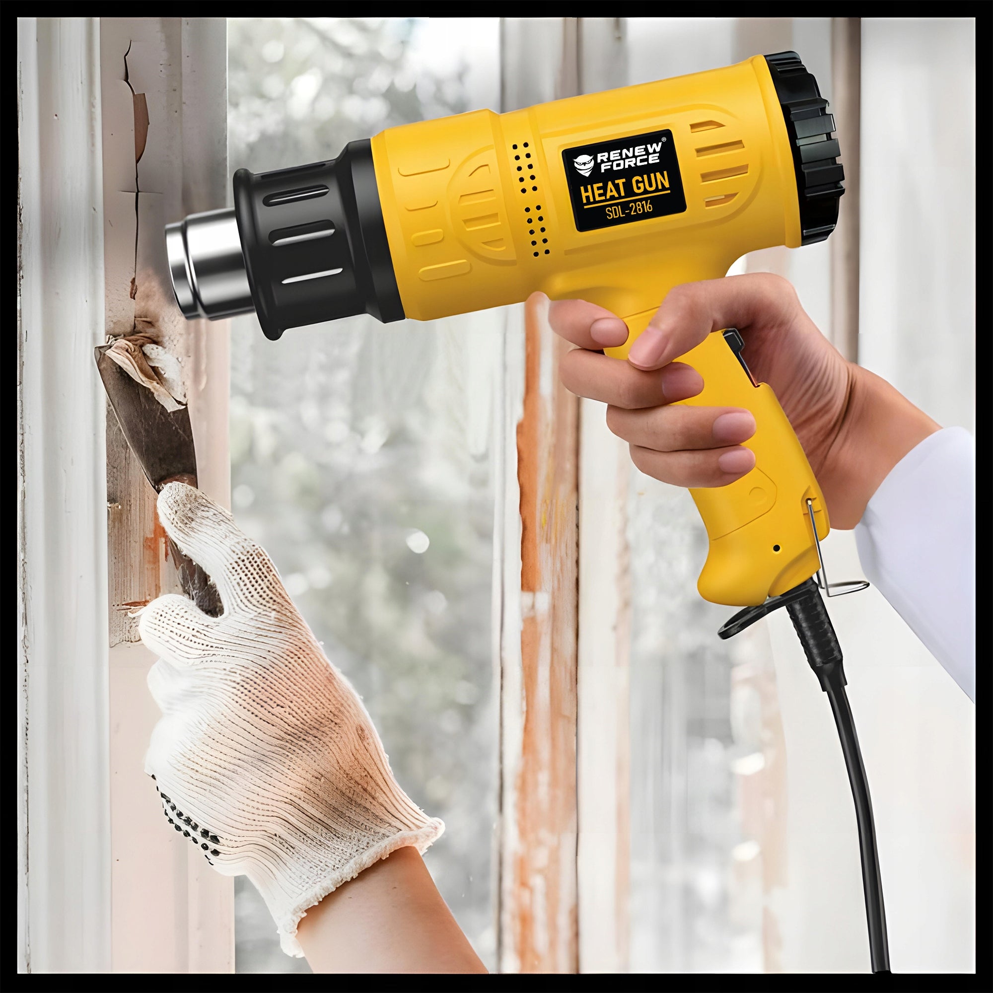 POWERFUL ELECTRIC HEAT GUN WITH ADJUSTABLE LCD 2 GEARS 50 - 650 °C + 4 NOZZLES Power supply mains