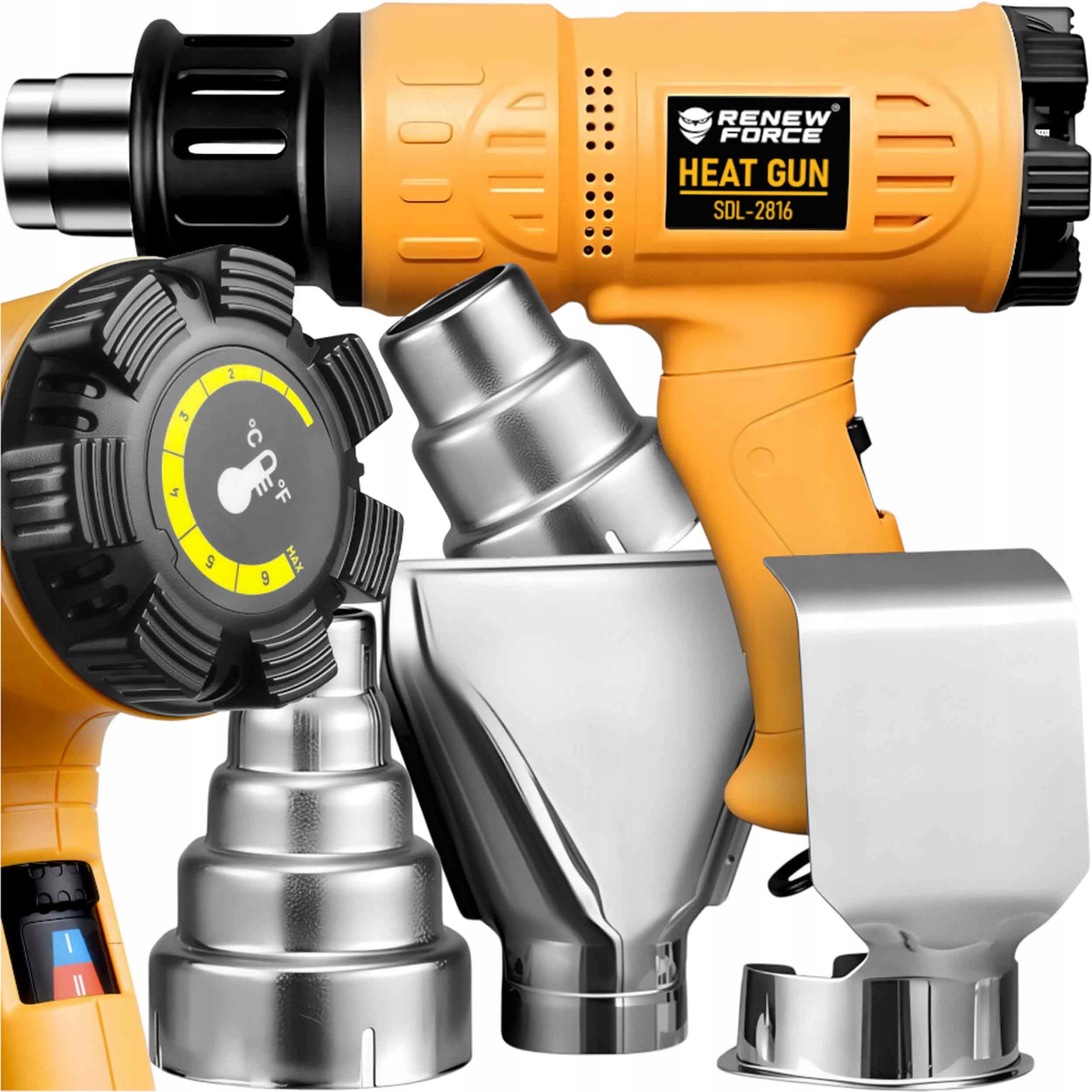 POWERFUL ELECTRIC HEAT GUN WITH ADJUSTABLE LCD 2 GEARS 50 - 650 °C + 4 NOZZLES