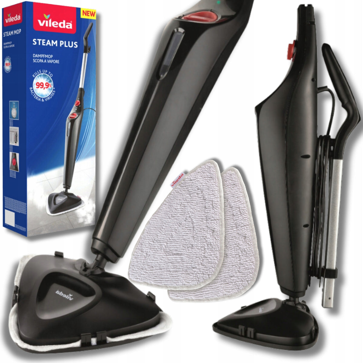 POWERFUL ELECTRIC STEAM MOP VILEDA STEAM PLUS QUIET LIGHT WITHOUT STREAKS