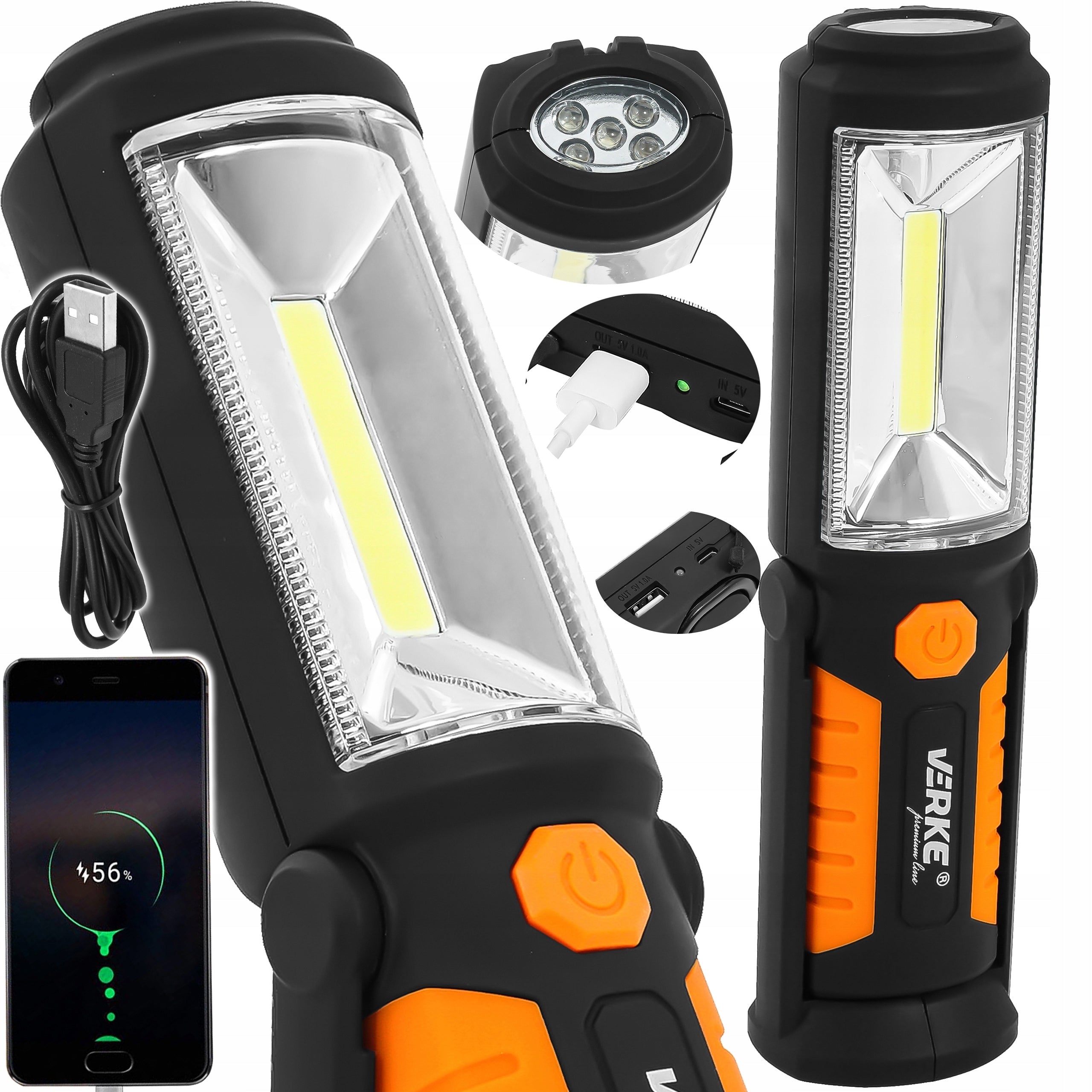 POWERFUL FLASHLIGHT WORKSHOP LAMP RECHARGEABLE LED LAMP COB HOOK MAGNET USB