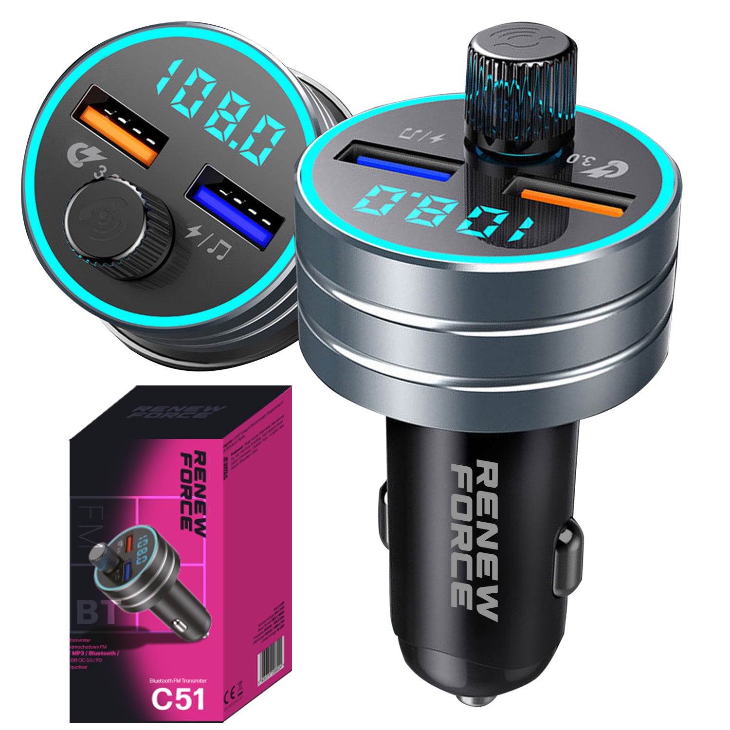 POWERFUL FM Car Bluetooth Transmitter MP3 QC 3.0 FAST Charger 24W