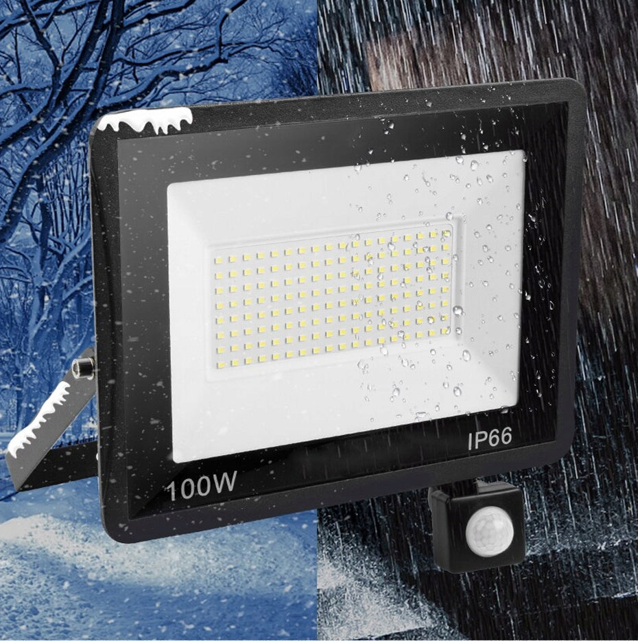 POWERFUL HALOGEN LED 100W FLOODLIGHT WITH DUSK MOTION SENSOR 9000lm SLIM Brand Smartled