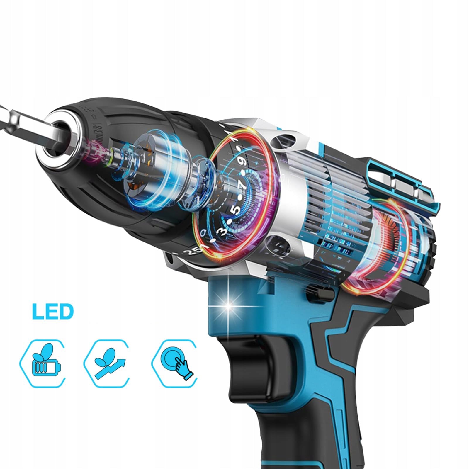 POWERFUL HAMMER CORDLESS DRILL 21V 2X AKU CASE SET Number of batteries 2