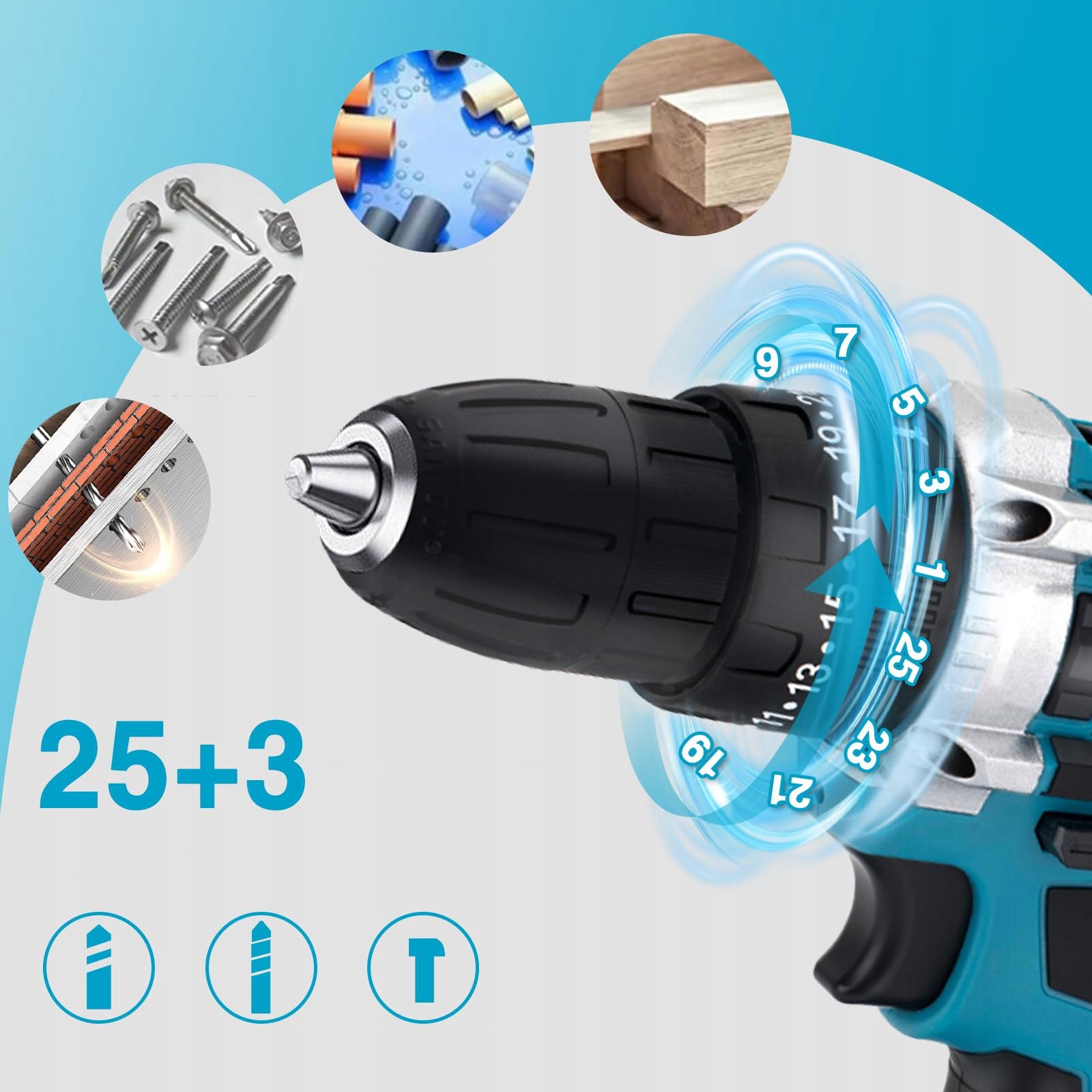POWERFUL HAMMER CORDLESS DRILL 21V 2X AKU CASE SET Power supply rechargeable battery