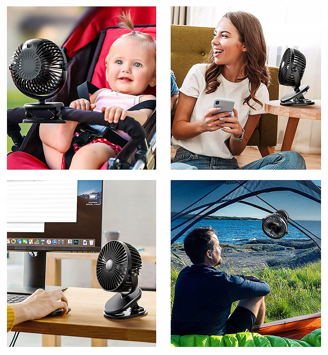 POWERFUL HOME DESK FAN WITH USB CLIP 3 LEVELS QUIET Functions tilt angle adjustment
