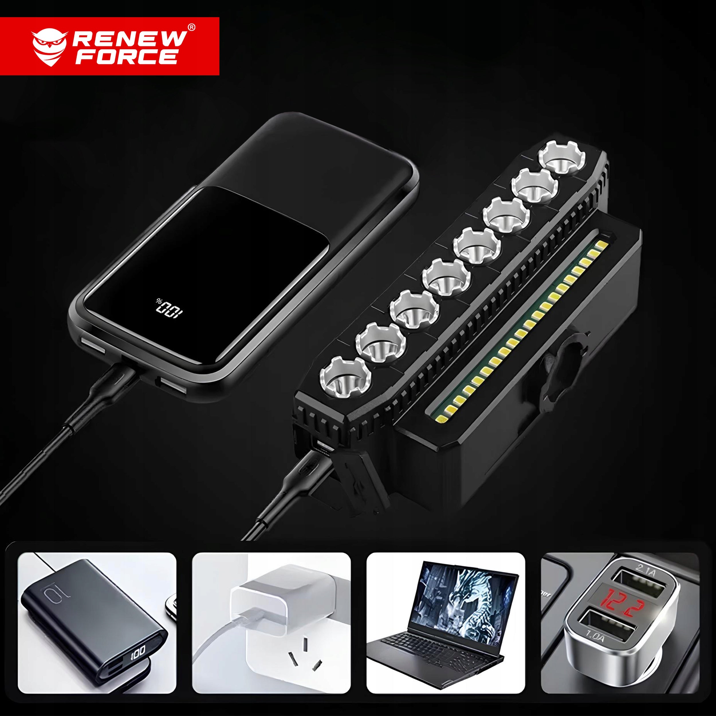 POWERFUL LED BIKE LIGHT 4000mAh FRONT LIGHT USB-C WATERPROOF +BELL Brand Renew Force