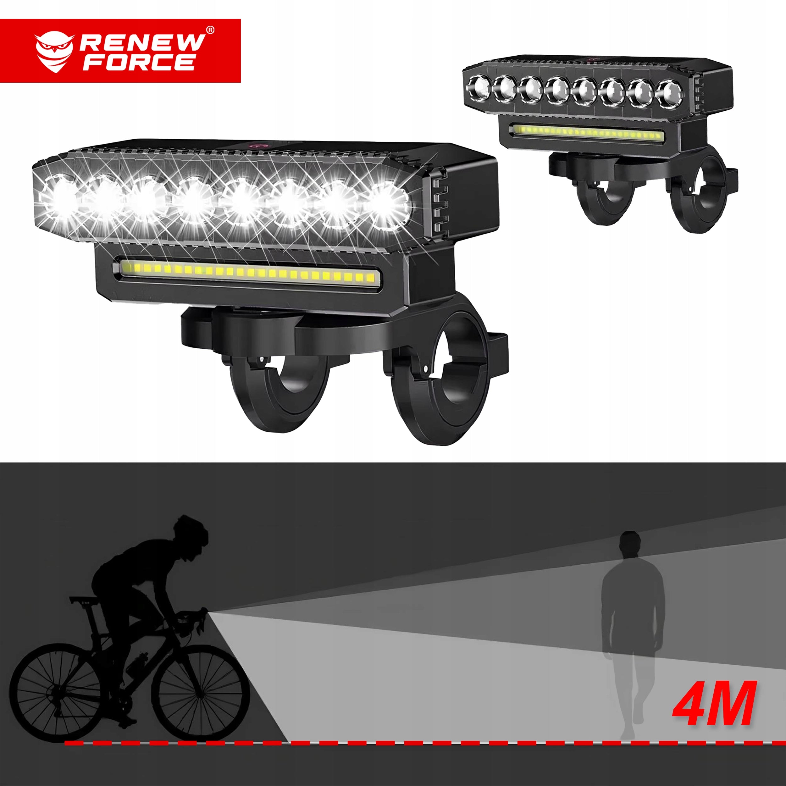 POWERFUL LED BIKE LIGHT 4000mAh FRONT LIGHT USB-C WATERPROOF +BELL Color black