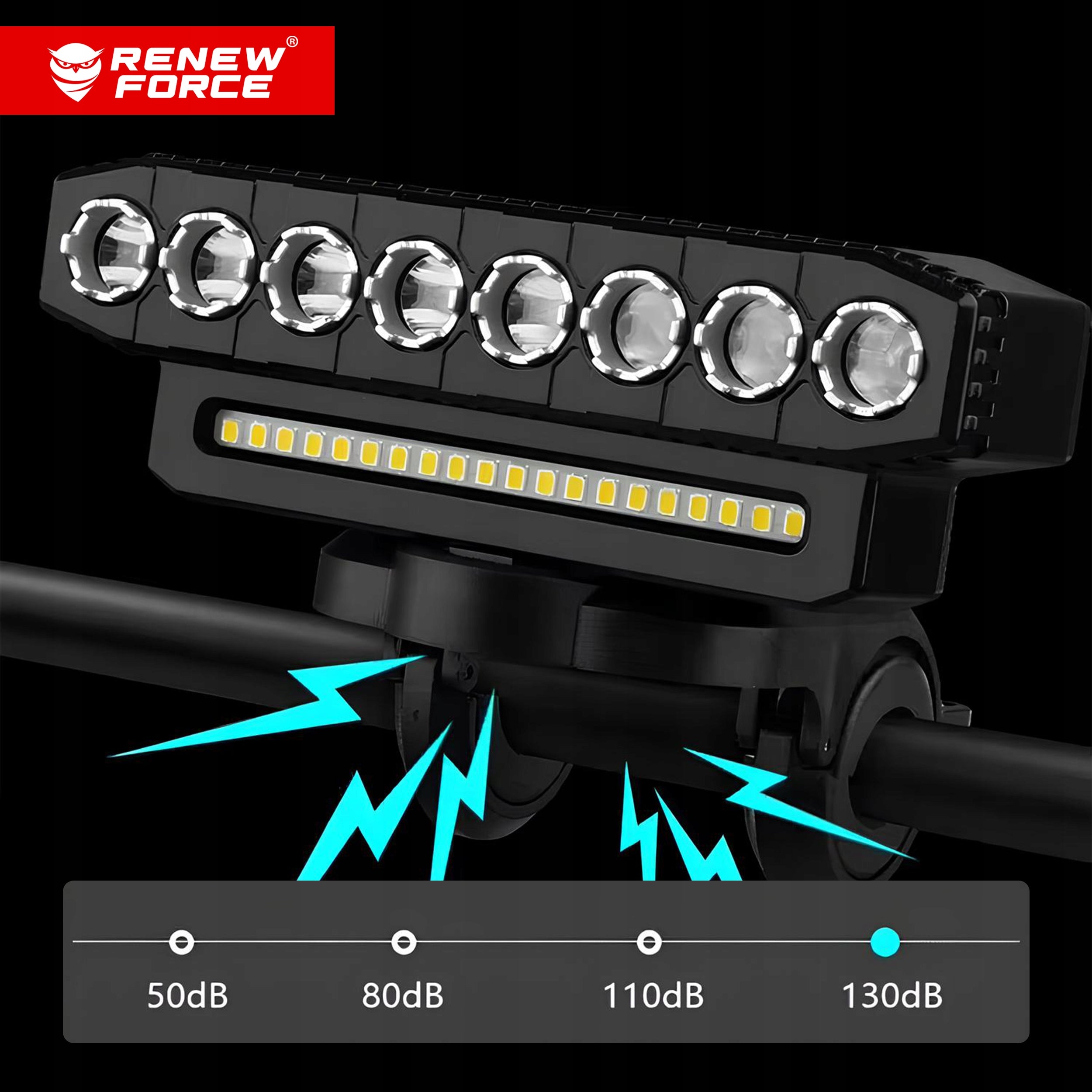 POWERFUL LED BIKE LIGHT 4000mAh FRONT LIGHT USB-C WATERPROOF +BELL Model LAMPKA NA KIEROWNICE DO ROWERU Z UCHWYTEM  ROWER