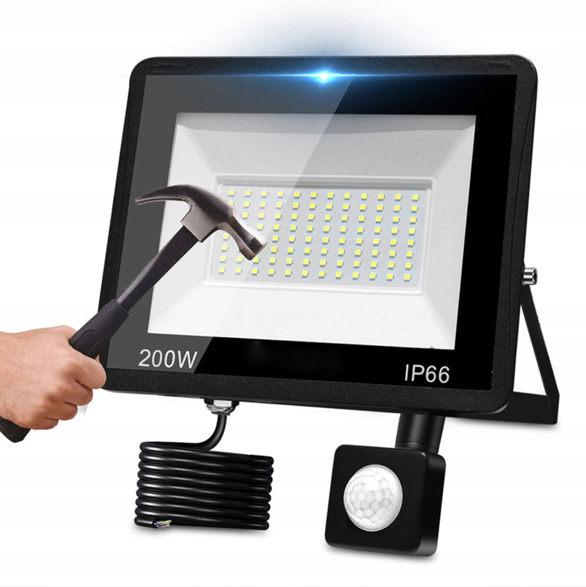 POWERFUL LED FLOODLIGHT 200W HALOGEN WITH MOTION SENSOR LAMP + SLIM HANDLE Manufacturer code halogen 200 W