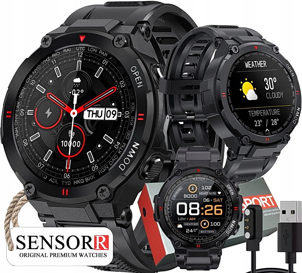 POWERFUL MILITARY MEN'S WATCH SMARTWATCH HEART RATE MONITOR SMS POLISH MENU